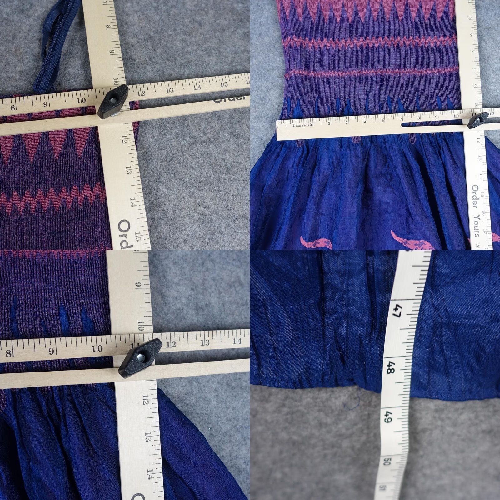 Vintage VINTAGE Lapis Womens Dress Maxi Sundress Bohemian One Size Blue Pink Smocked Square Neck Sleeveless Size ONE SIZE - 8 Thumbnail