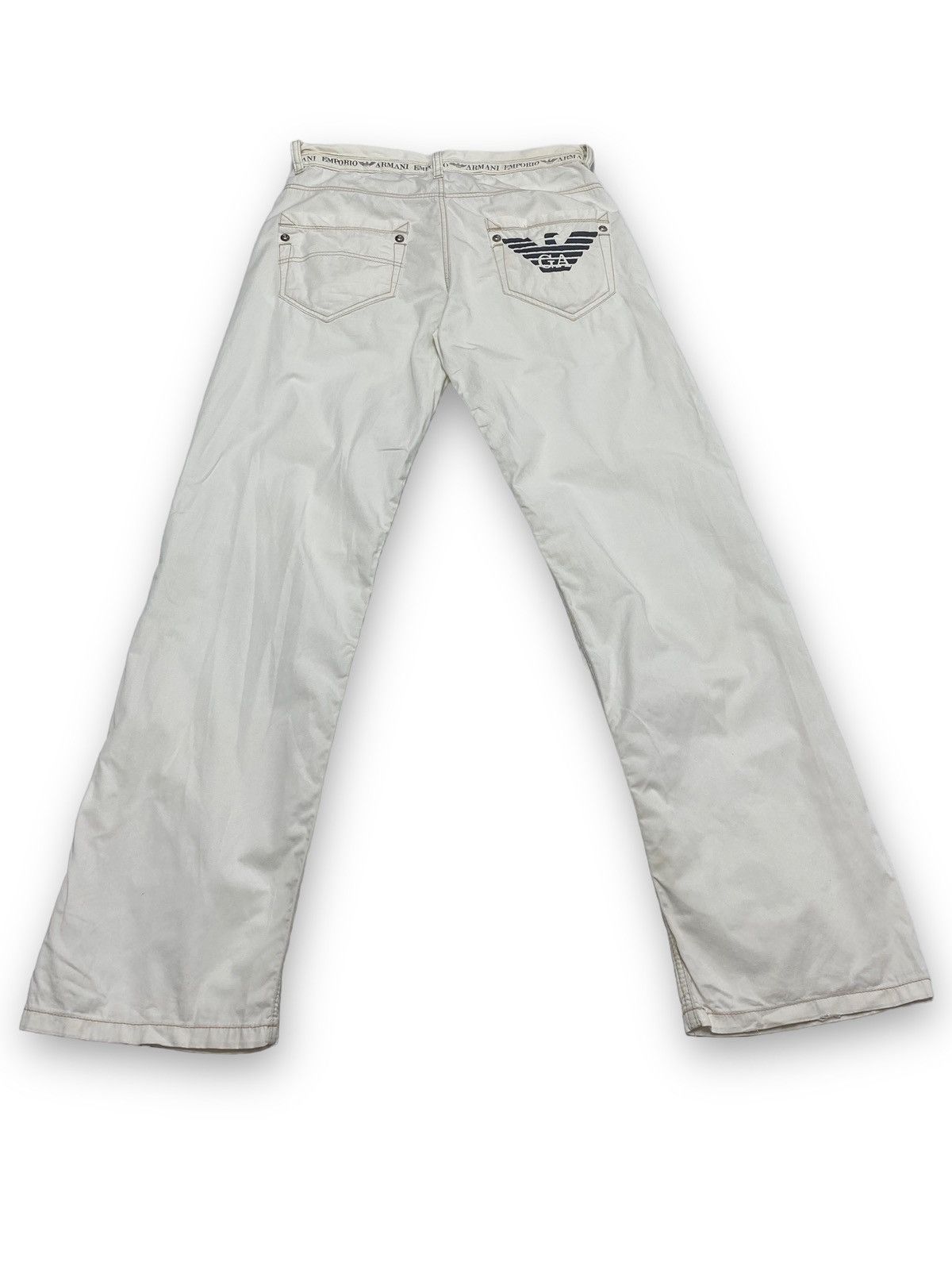 Armani 00s Vintage ARMANI White Pants Avant Garde Big Logo Size US 33 - 1 Thumbnail