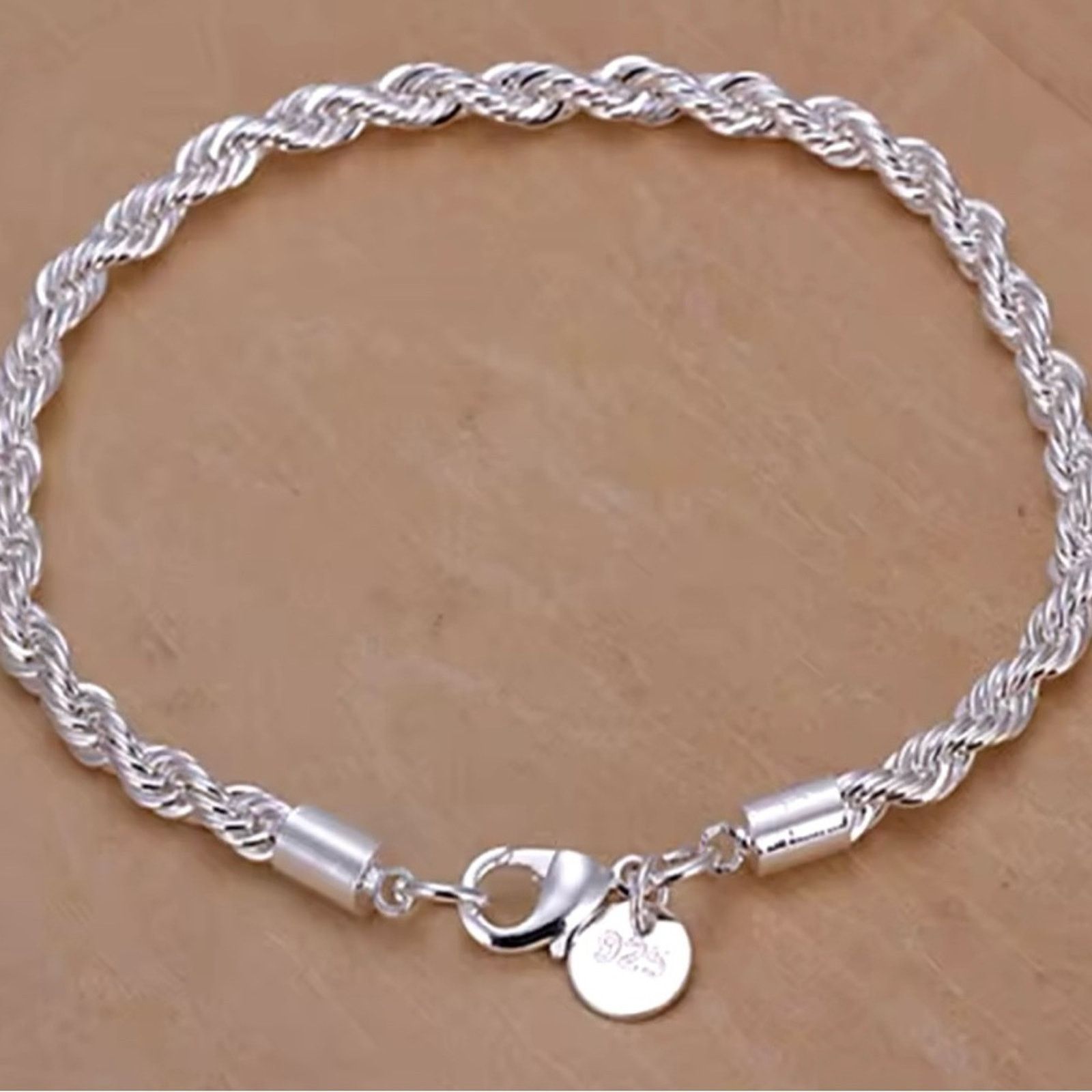 Other 4MM Women Men chainTwisted Rope Silver Bracelets 8” Size ONE SIZE - 1 Thumbnail