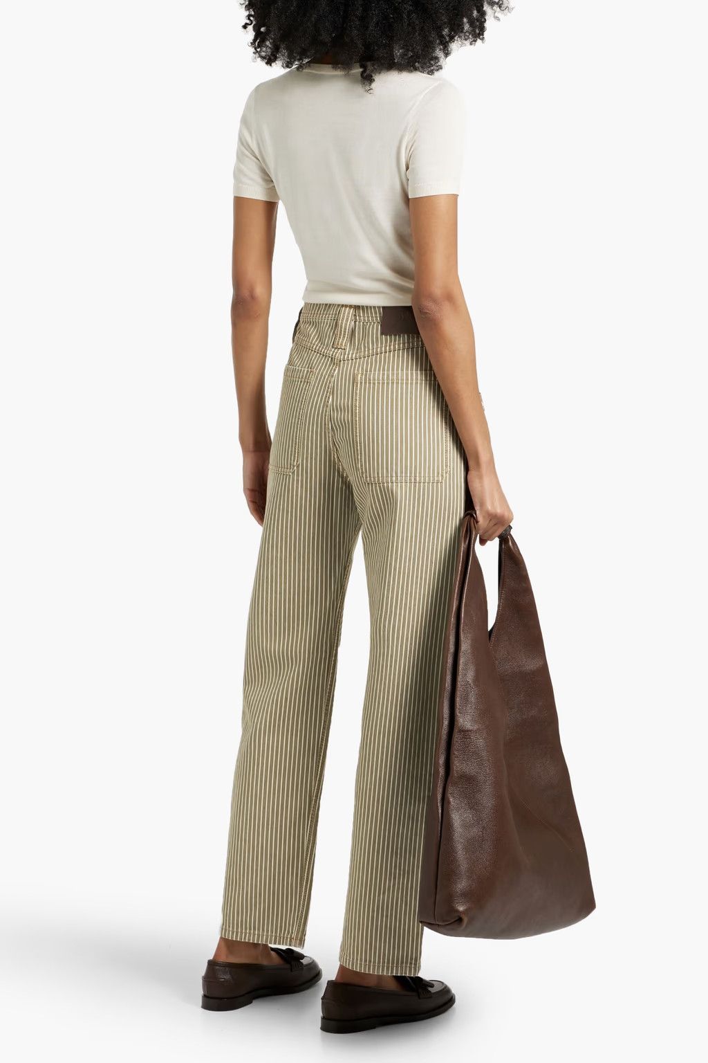 Brunello Cucinelli o1y0725 Striped Denim Pant in Military Green/White Size 25" / US 0 / IT 36 - 3 Thumbnail