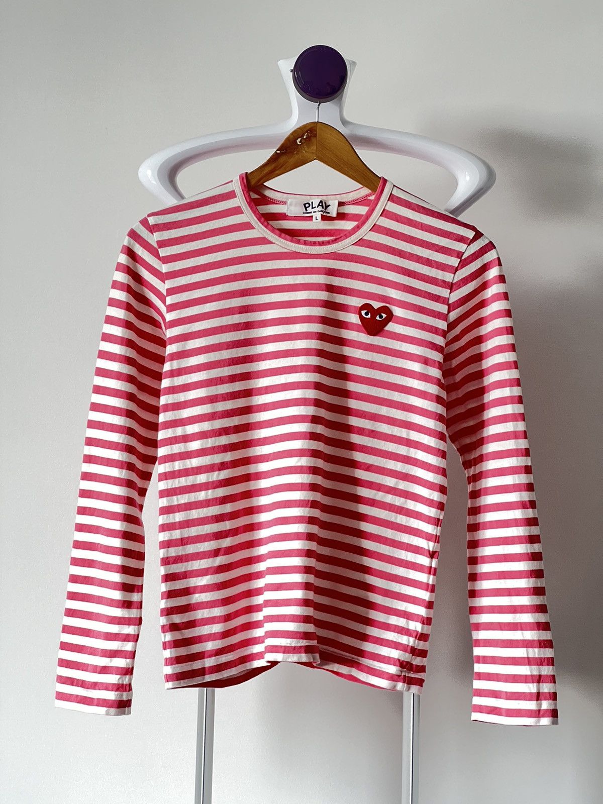 Comme des garcons long sleeve tee green striped cdg play