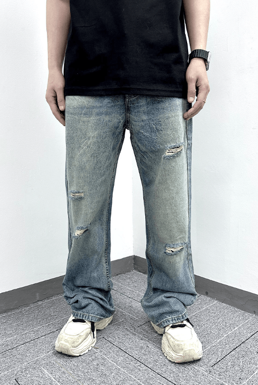 Japanese Brand × Vintage Retro simple classic distressed straight jeans Size US 32 / EU 48 - 1 Thumbnail