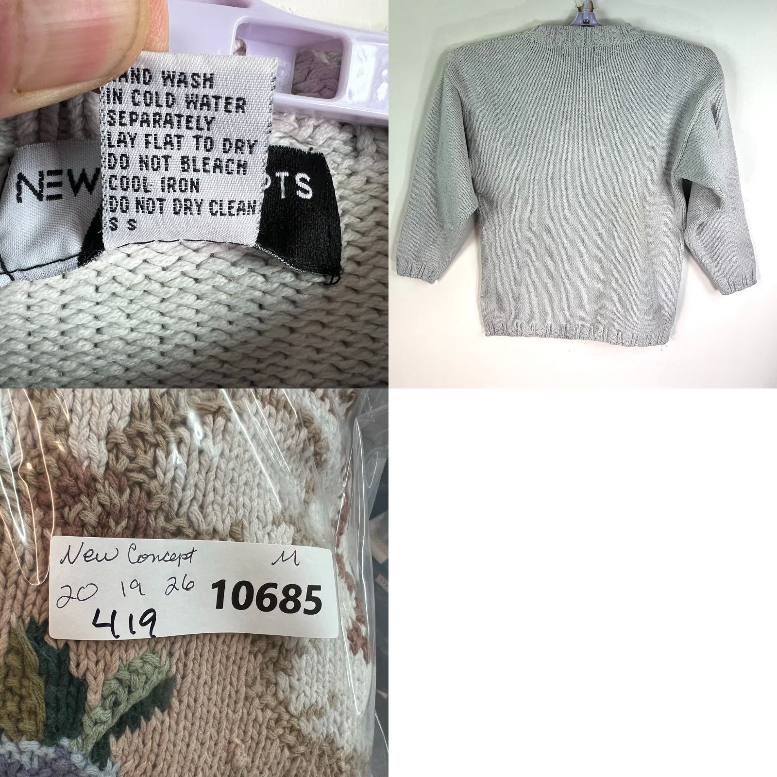 Vintage New Concepts Floral Cotton Blend Knit Sweater Womens Size M Lt Gray/Green Size M / US 6-8 / IT 42-44 - 8 Thumbnail