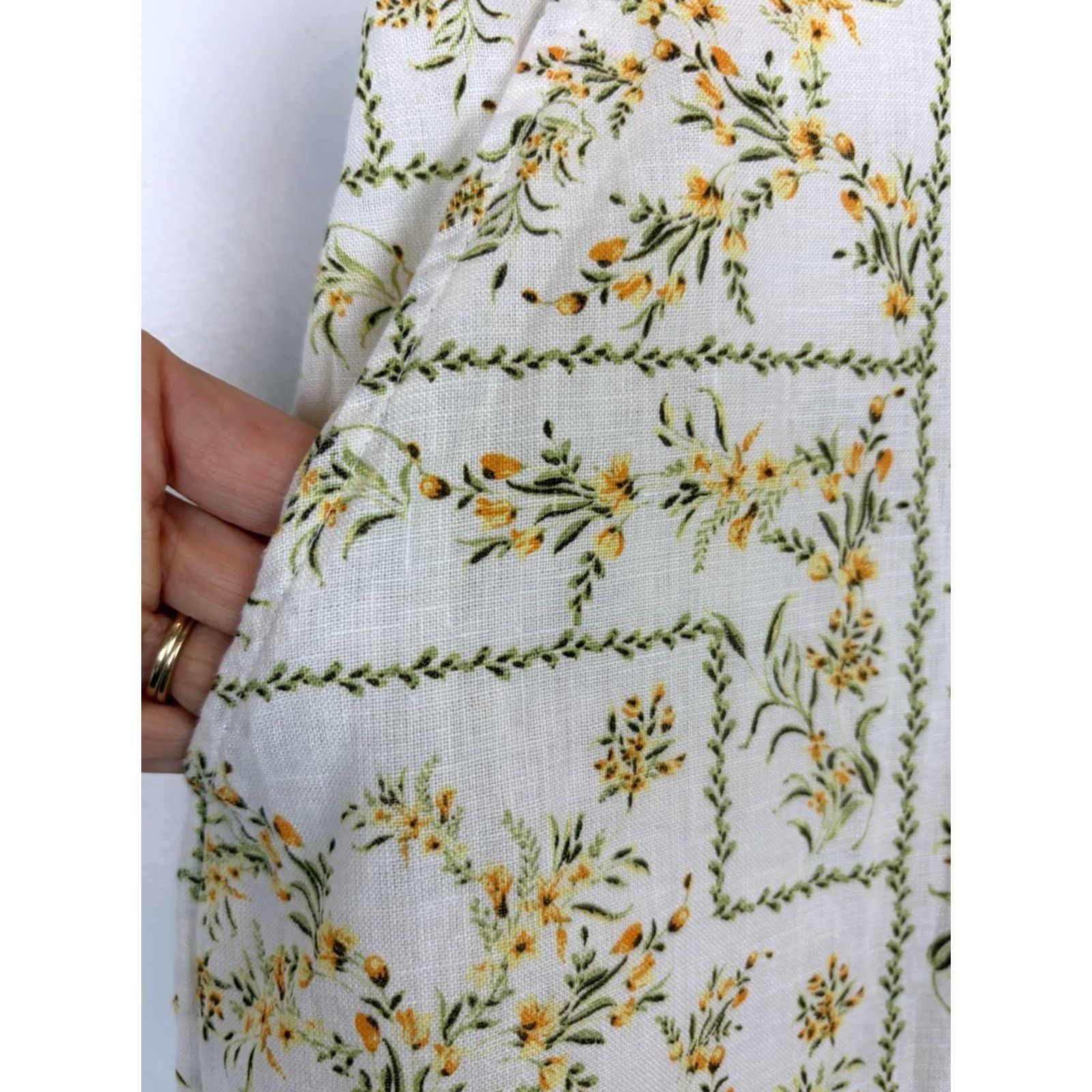 Joie Joie Linen Floral Maxi Skirt XL Large Pockets Yellow Cottagecore Prairie Size 40" / US 18 - 5 Thumbnail