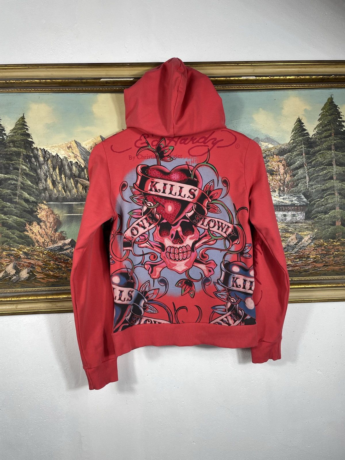 Christian Audigier × Ed Hardy × Vintage Ed Hardy Retro 00s Hoodie With Crystals Affliction Grunge Size US XXS / EU 40 - 1 Thumbnail