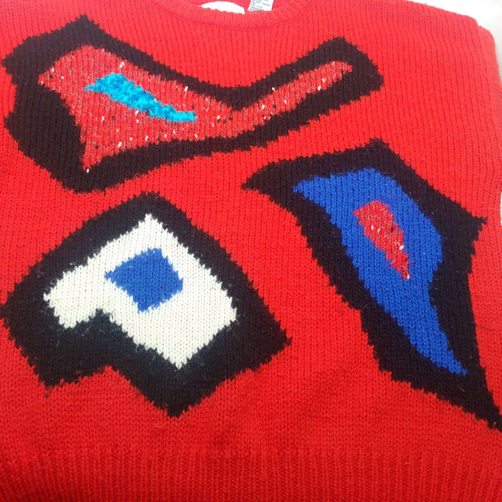 Etro VINTAGE JR Bentley Sweater Women Pullover Crew Neck Red 80s Abstract Geometric Chenille Knit Long Sleeve Large L Regular Modern Retro Art Size L / US 10 / IT 46 - 3 Thumbnail