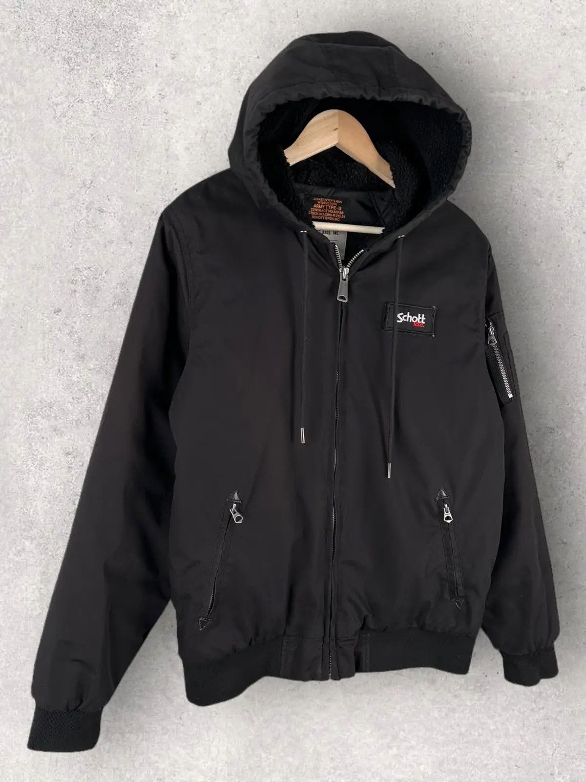 Schott Vintage Y2k Schott Nyc Bomber Hooded Jacket Zip Size US L / EU 52-54 / 3 - 1 Thumbnail