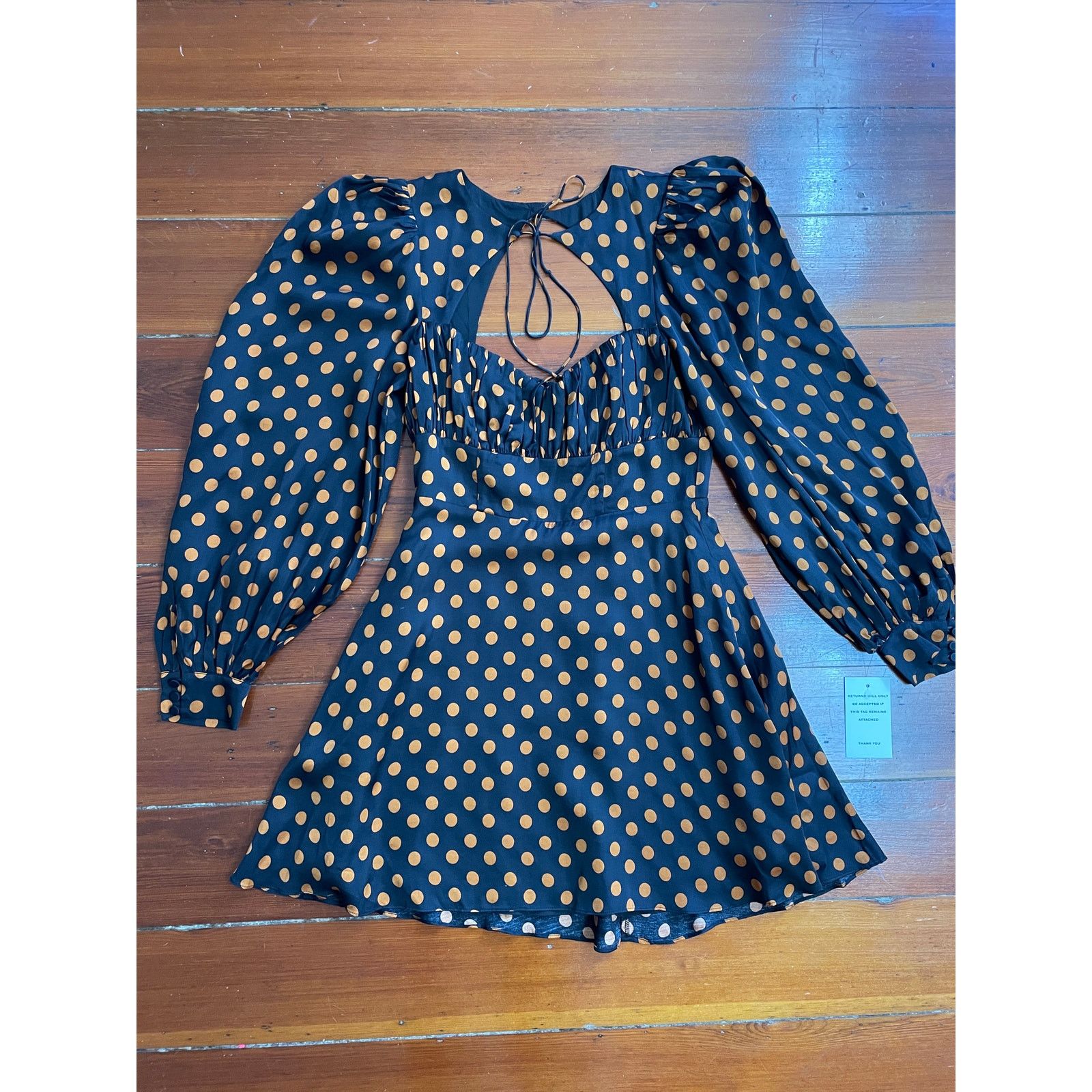 For Love & Lemons For Love & Lemons Lark Black Gold Polka Dot Mini Dress S Size S / US 4 / IT 40 - 3 Thumbnail