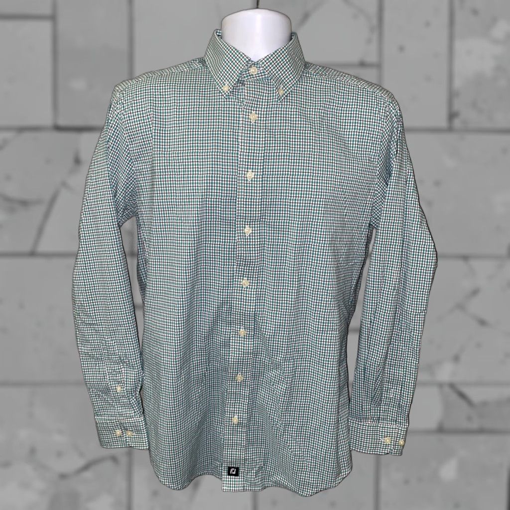 Footjoy FootJoy Mens Green Checkered Long Sleeve Nylon Shirt M Button-Up Collared Regular Size M Size US M / EU 48-50 / 2 - 1 Thumbnail