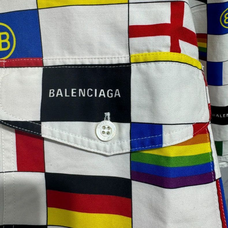 Balenciaga Balenciaga Flag Print Short Sleeve Shirt Size US L / EU 52-54 / 3 - 5 Thumbnail