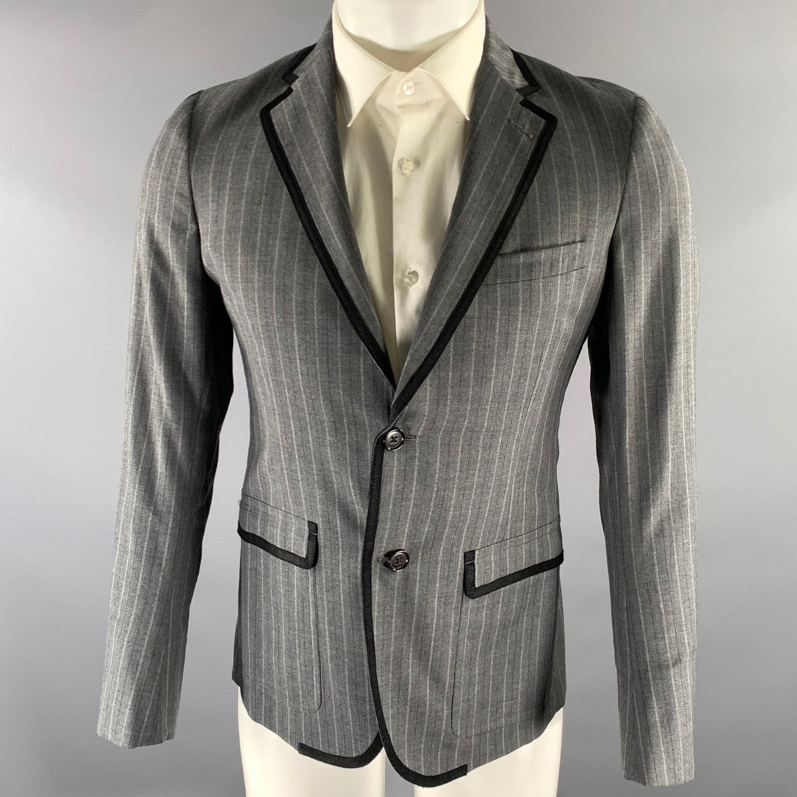 Band Of Outsiders BAND OF OUTSIDERS 36 Grey Black Pinstripe Wool Sport Coat Size 36R - 1 Thumbnail