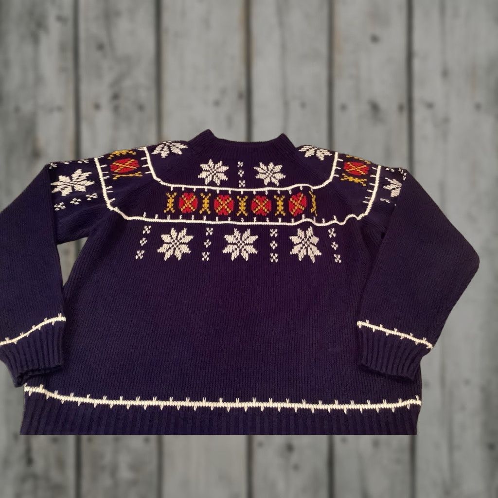 VINTAGE Navy Acrylic Fair Isle Ski Sweater Snowflake L