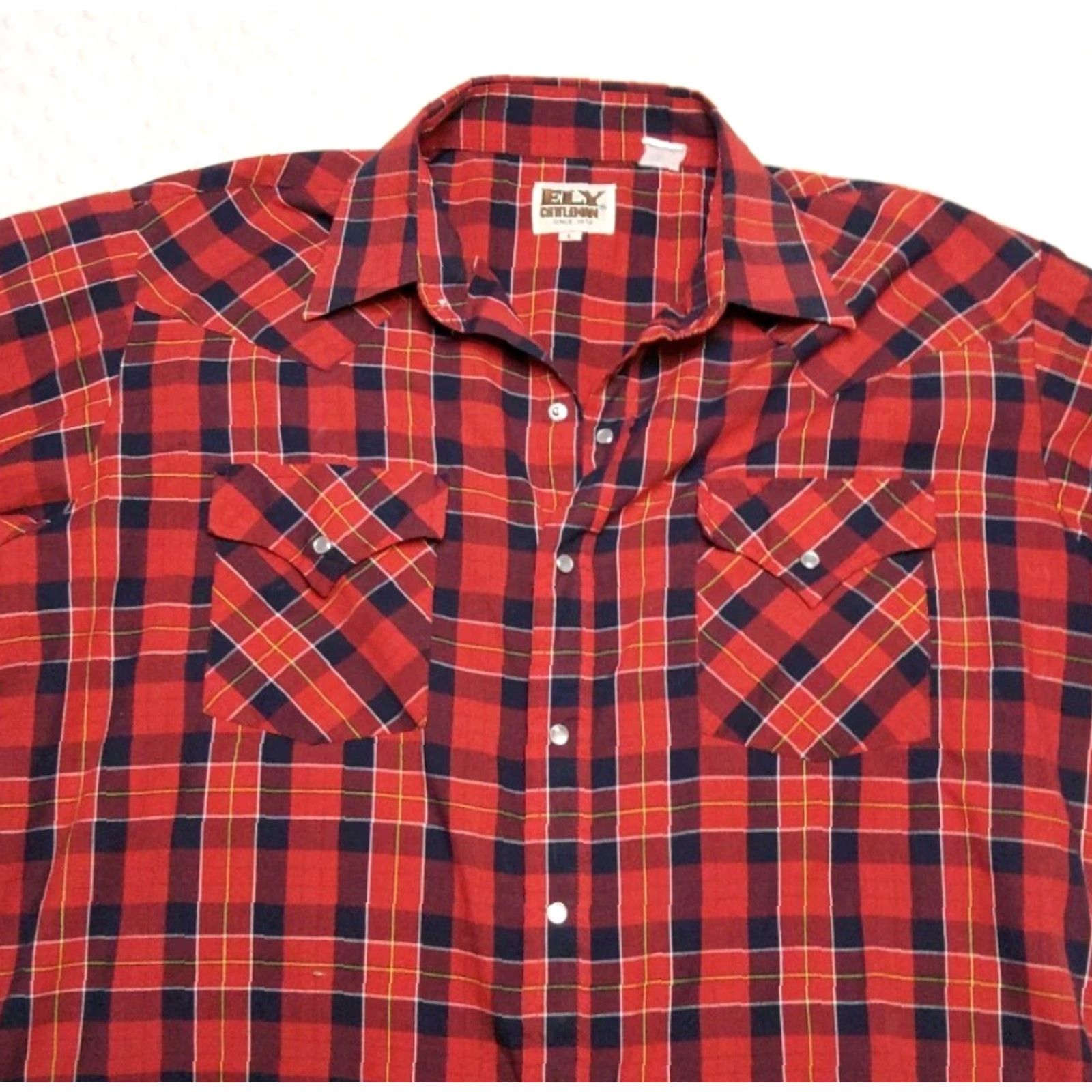 Vintage Ely Cattleman Western Red Plaid Shirt Mens L Short Sleeve Cowboy Pearl Snap Shirt Size US L / EU 52-54 / 3 - 4 Thumbnail