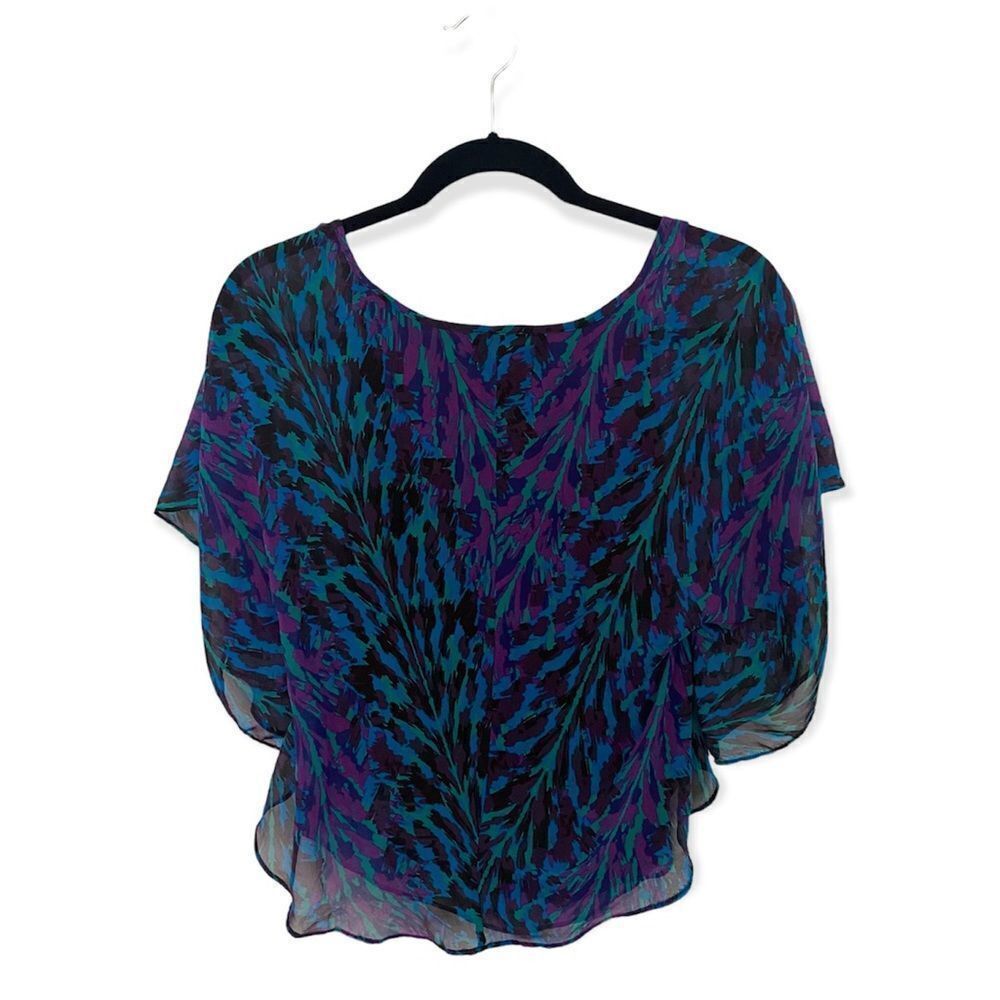 Express Express Abstract Sheer Overlay Blouse – Size XS – Purple Blu Size XS / US 0-2 / IT 36-38 - 3 Thumbnail
