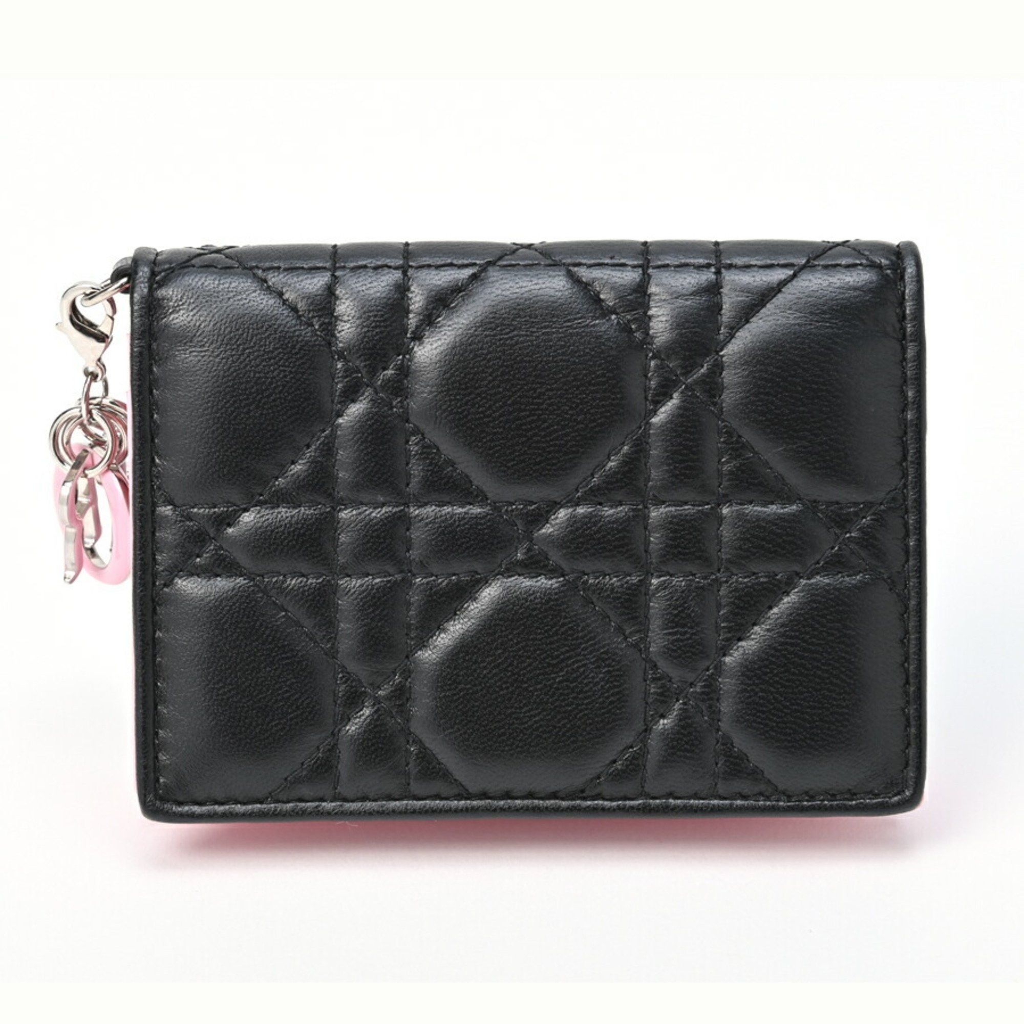 image of Christian Dior Dior Lady Card Case/pass Case Cannage Black/pink, Women's