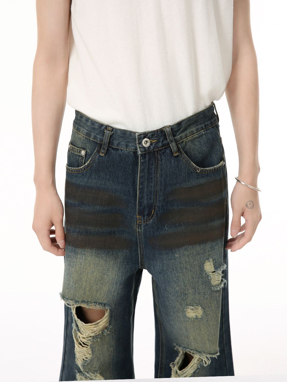 Vintage American high street distressed straight leg ripped jeans Size US 32 / EU 48 - 4 Thumbnail