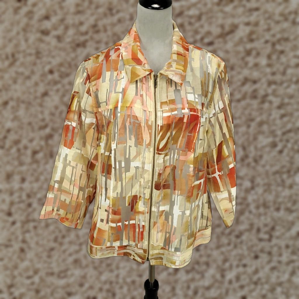 Coldwater Creek Coldwater Creek Lightweight Full Zip Jacket Womens 1X Geometric Multicolor Casual Size XL / US 12-14 / IT 48-50 - 1 Thumbnail