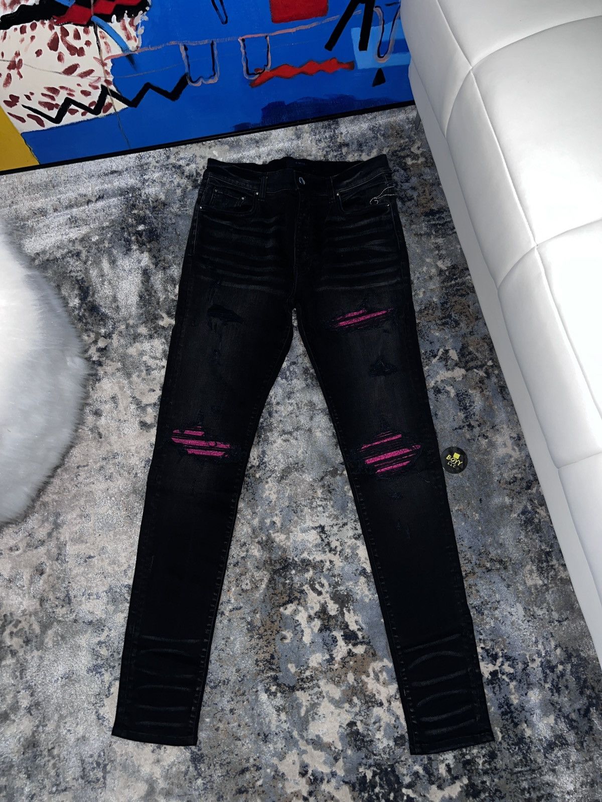 Amiri Amiri pink patch mx1 jeans Size US 34 / EU 50 - 1 Thumbnail