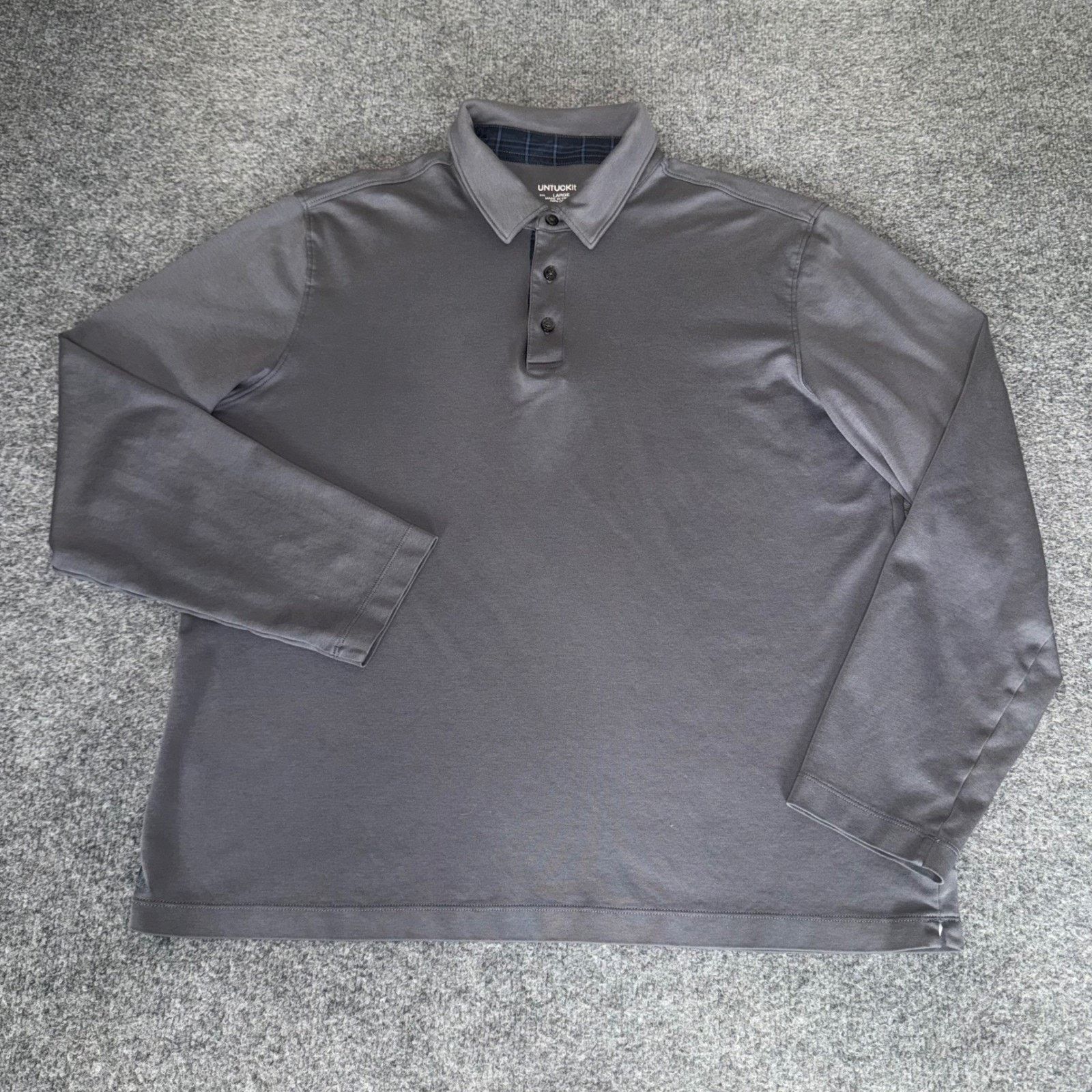 UNTUCKit UNTUCKit Mens Large Gray LS Cotton Polo Shirt Stretch Size US L / EU 52-54 / 3 - 1 Thumbnail