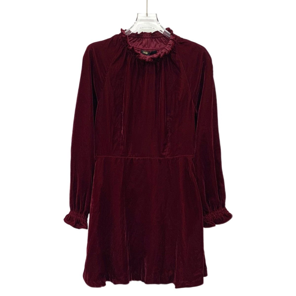 Maje Maje Deep Red Lace Trim Crew Neck Long Sleeve Dress K26WX Size S / US 4 / IT 40 - 1 Thumbnail