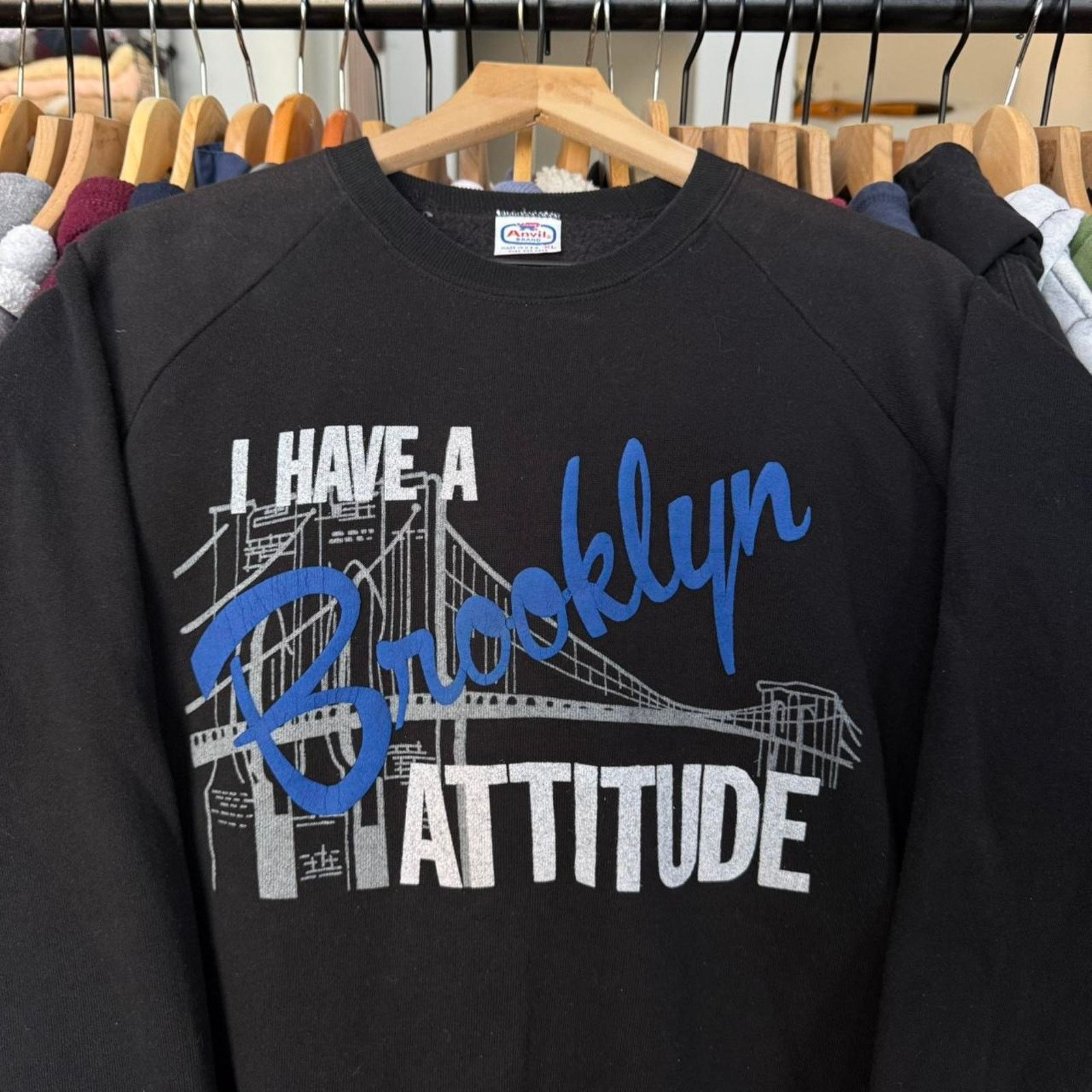 Anvil Vintage 80s Brooklyn Attitude Sweatshirt On Anvil Tag Black Size US XL / EU 56 / 4 - 1 Thumbnail