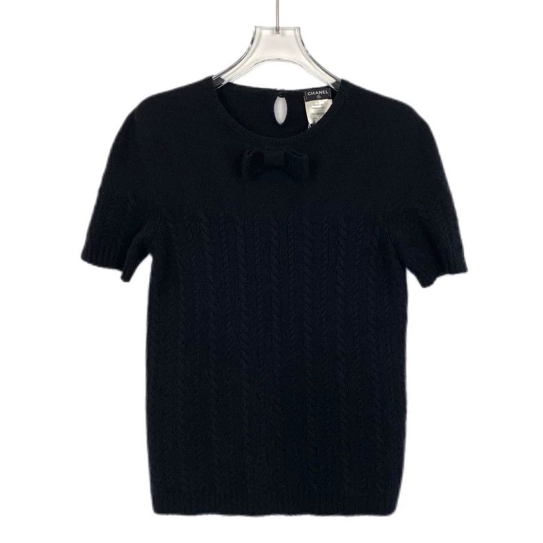 Chanel ChanelBlack bow cashmere short-sleeved knitwear 2503-Nextar Size XXS / US 00 / IT 34 - 1 Thumbnail