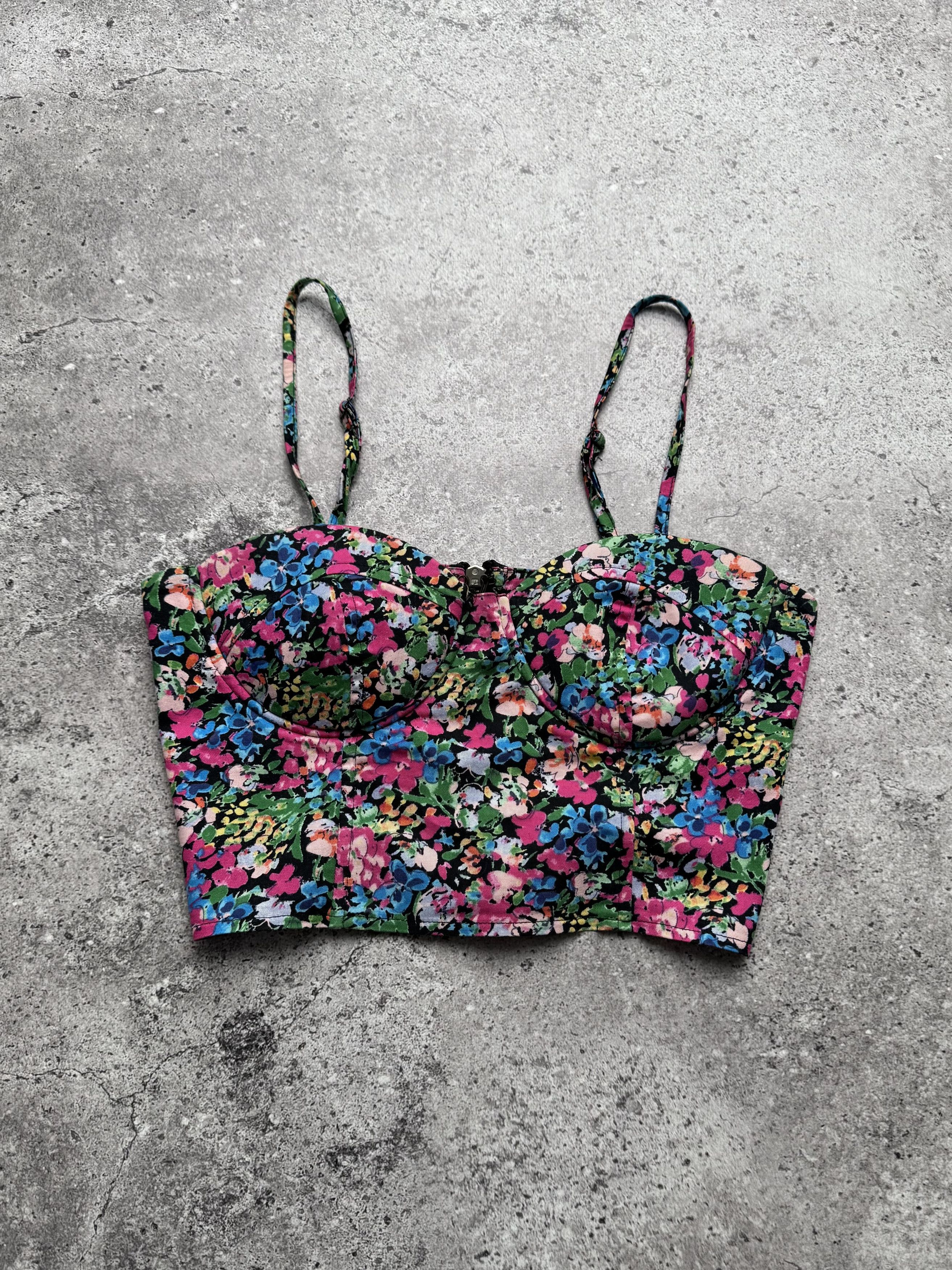 Vintage Vintage Floral Crop Top Strappy Underwire Corset Style (E8) Size XS / US 0-2 / IT 36-38 - 1 Thumbnail