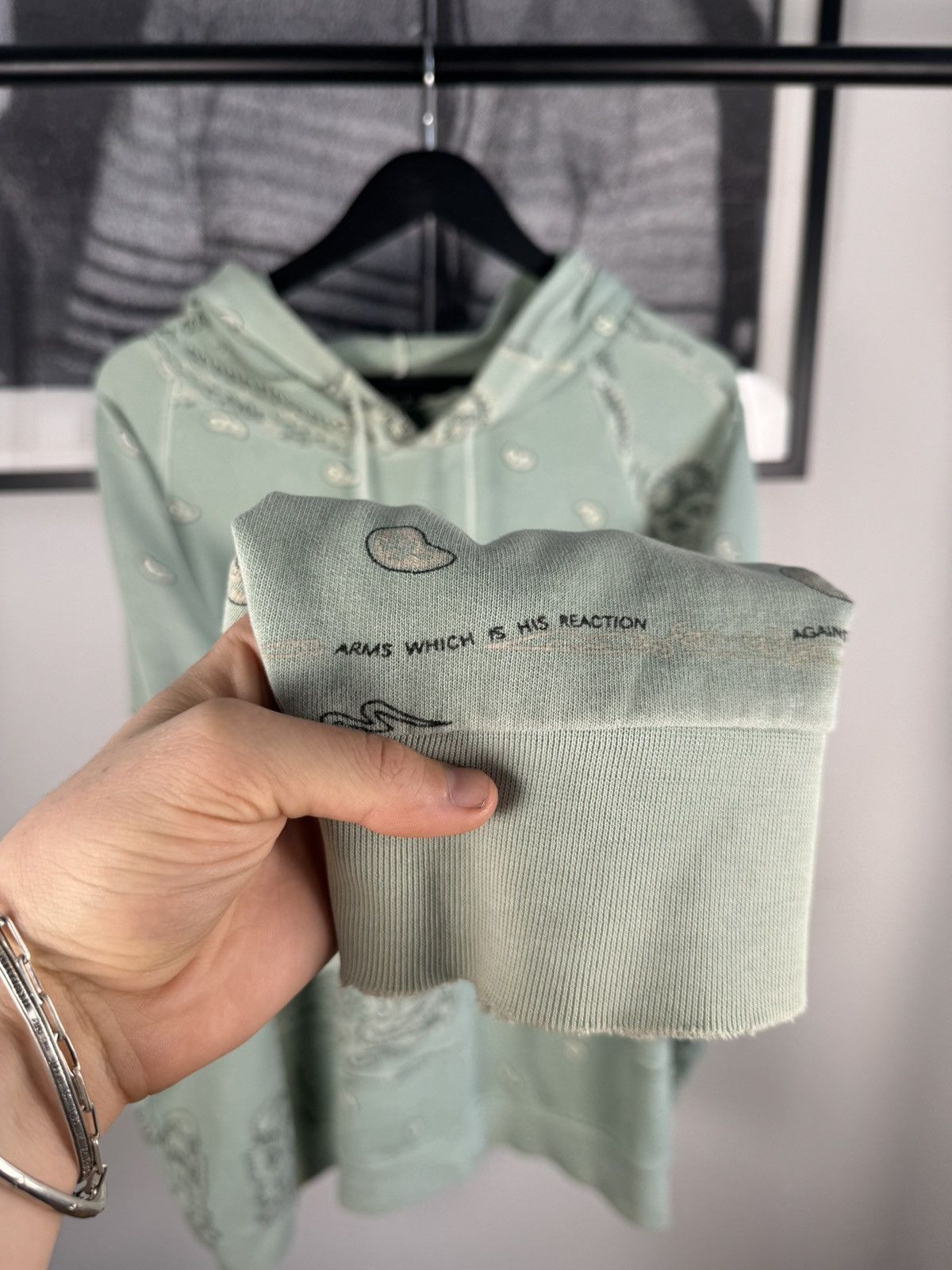 Raf Simons 🚭ARCHIVE GRAIL🚭 F/W 2004-2005 "WAVES" SEAFOAM PAISLEY HOODIE Size US XL / EU 56 / 4 - 9 Thumbnail