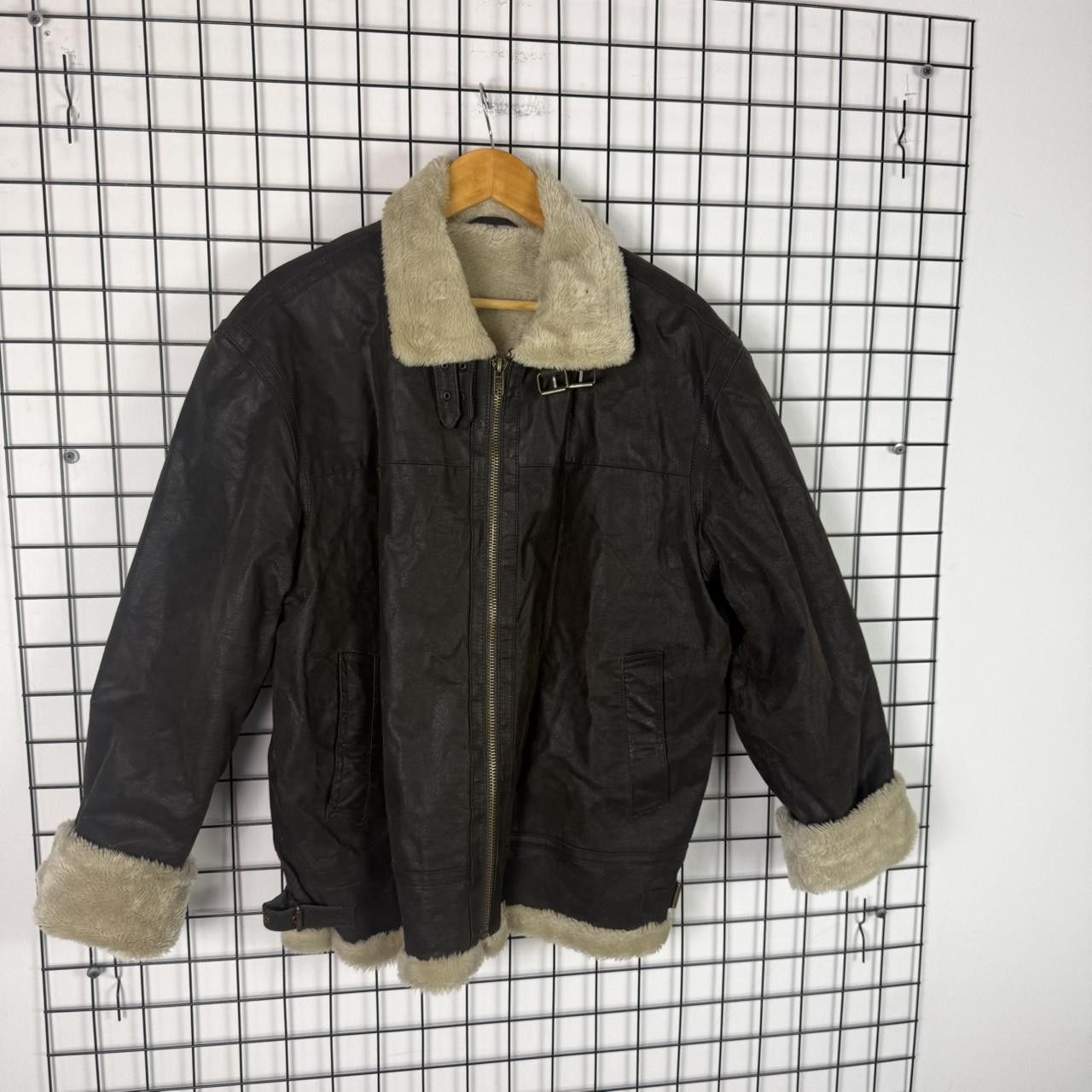 Vintage Vintage Real Leather Sherling Jacket Brown Military Size US L / EU 52-54 / 3 - 3 Thumbnail