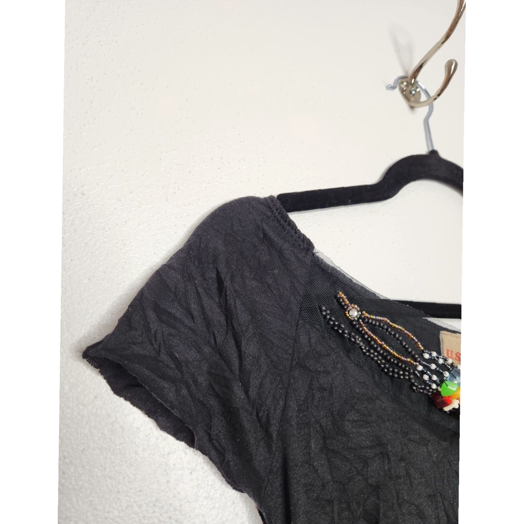 Vintage VINTAGE Beaded Stones Gems Off Shoulder Black Summer Going Out Shirt Size L / US 10 / IT 46 - 5 Thumbnail