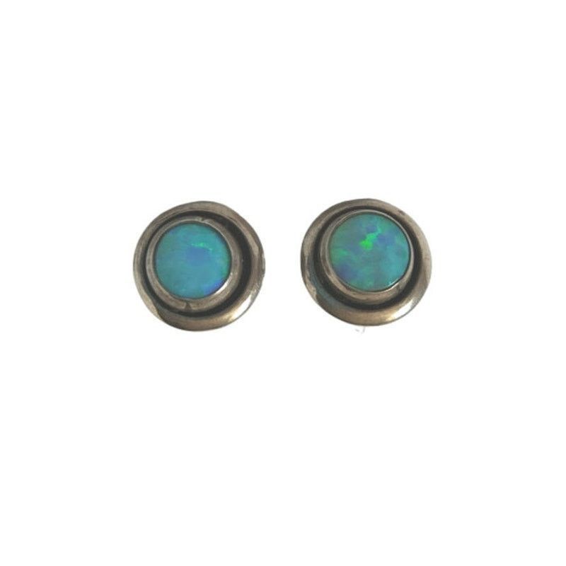 The Unbranded Brand Round Cut Blue Green Opal Stud Earrings Sterling Silver Size ONE SIZE - 2 Thumbnail