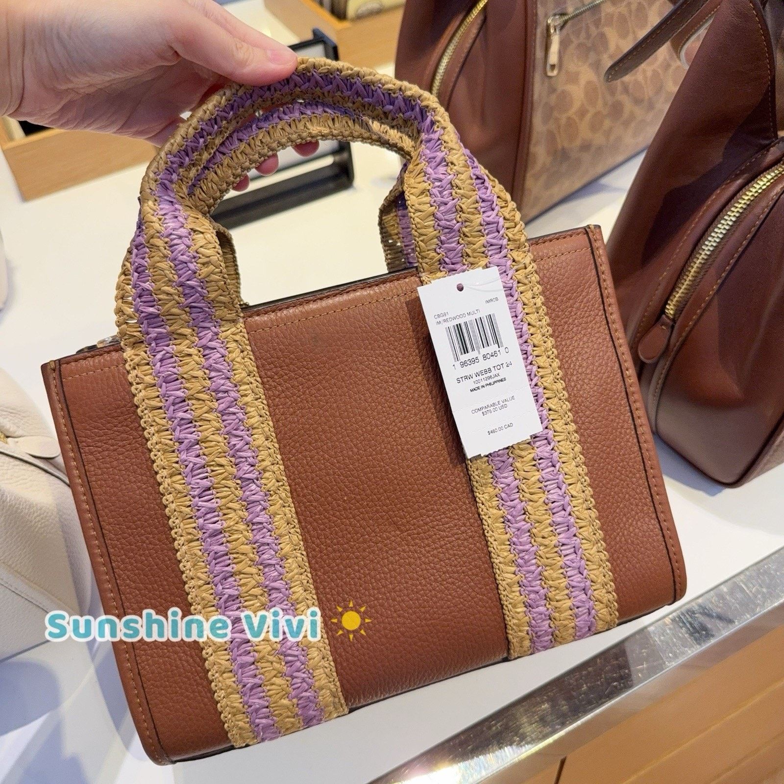 Coach NWT Coach Smith Tote Bag 24 CBG91 Straw Leather Redwood Size ONE SIZE - 4 Thumbnail
