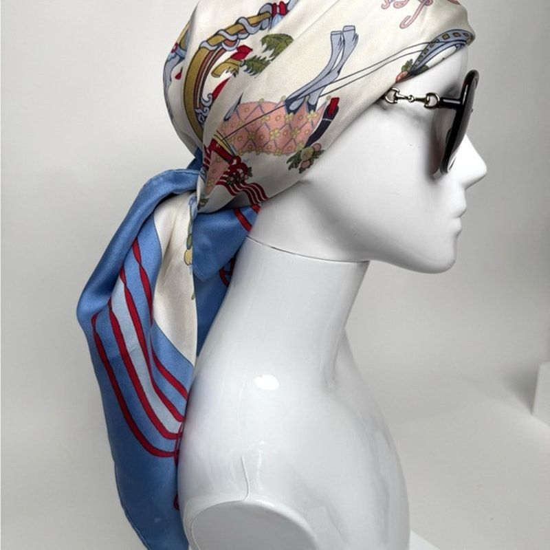 Hermes Hermes silk scarf red/blue colorway/whimsical sleds horses Size ONE SIZE - 11 Thumbnail