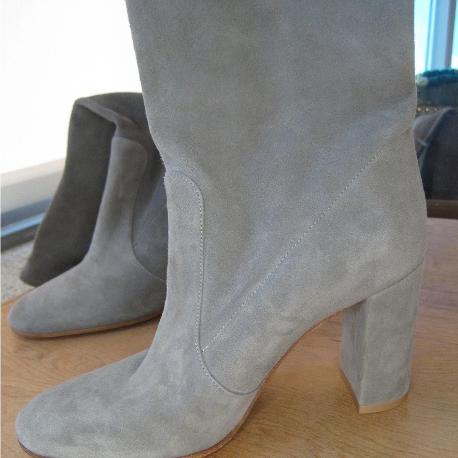 Gianvito Rossi Elegant Gray Suede Knee-High Boots with Block Heel Size US 8.5 / IT 38.5 - 5 Thumbnail