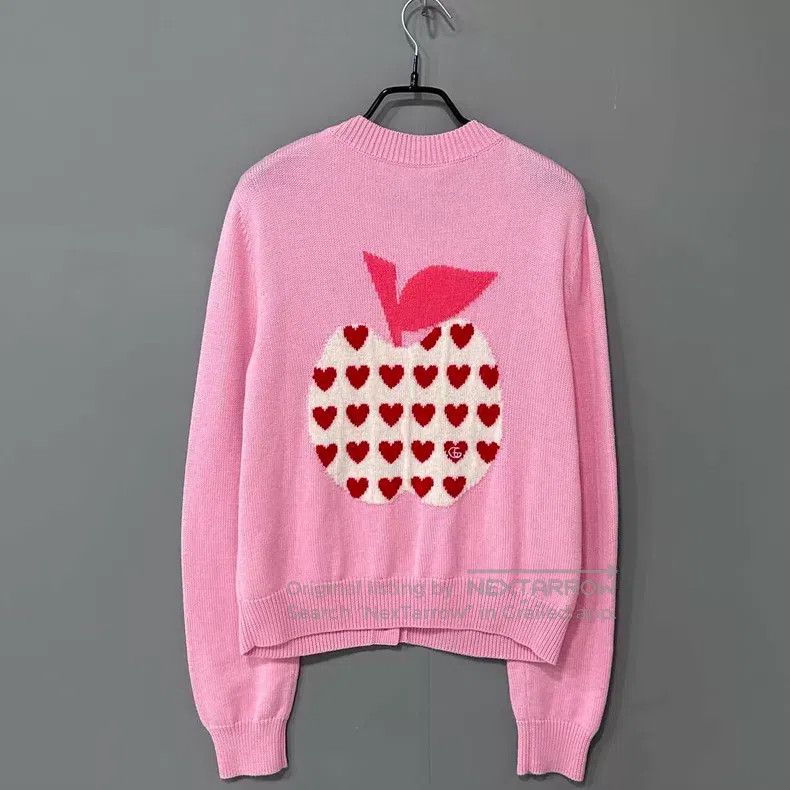 Gucci Gucci Pink apple logo knitted cardigan coat Size M / US 6-8 / IT 42-44 - 3 Thumbnail