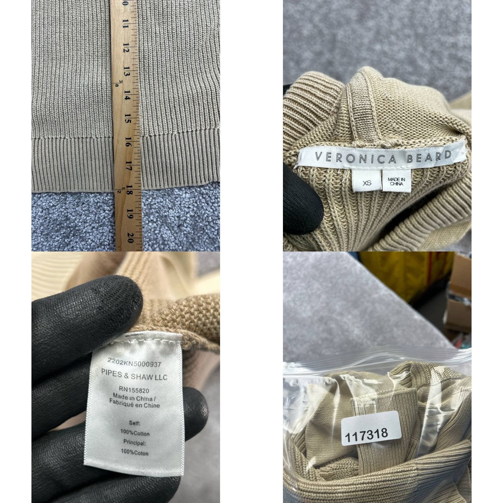 Veronica Beard VERONICA BEARD Ursina Knit Hoodie Womens XS Beige Cotton Cropped Fit Oversized Size XS / US 0-2 / IT 36-38 - 8 Thumbnail