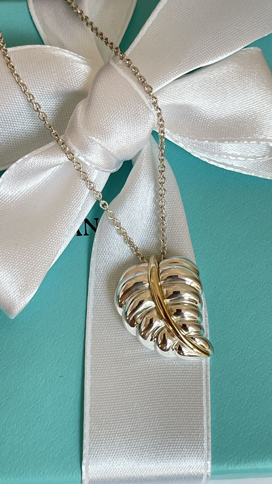 Tiffany & Co. Tiffany & Co leaf pendant Silver and YG 18K 18” with Box Size ONE SIZE - 6 Thumbnail