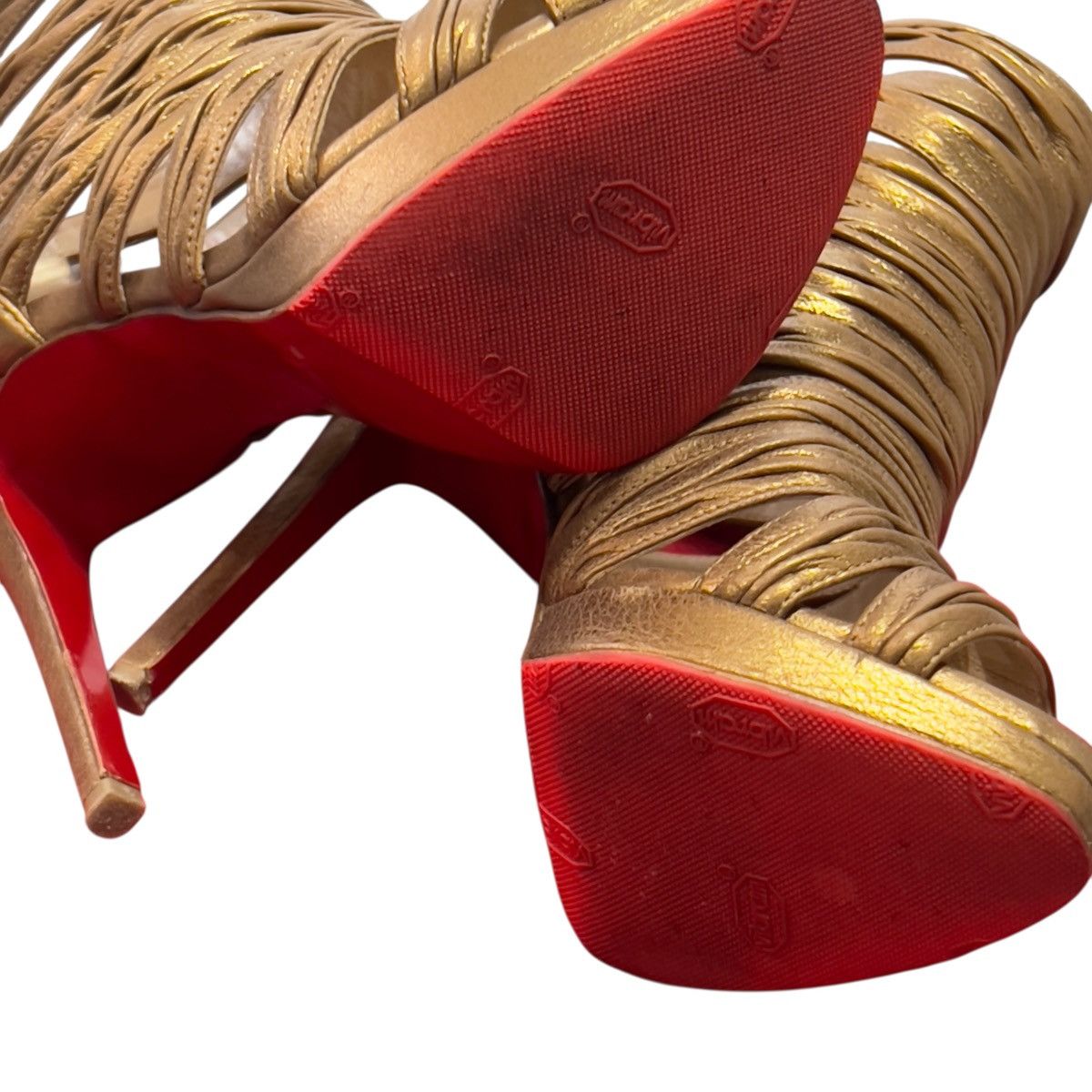 Christian Louboutin Christian Louboutin Bronze Leather Tinazata Cutout Sandals Size US 8.5 / IT 38.5 - 5 Thumbnail