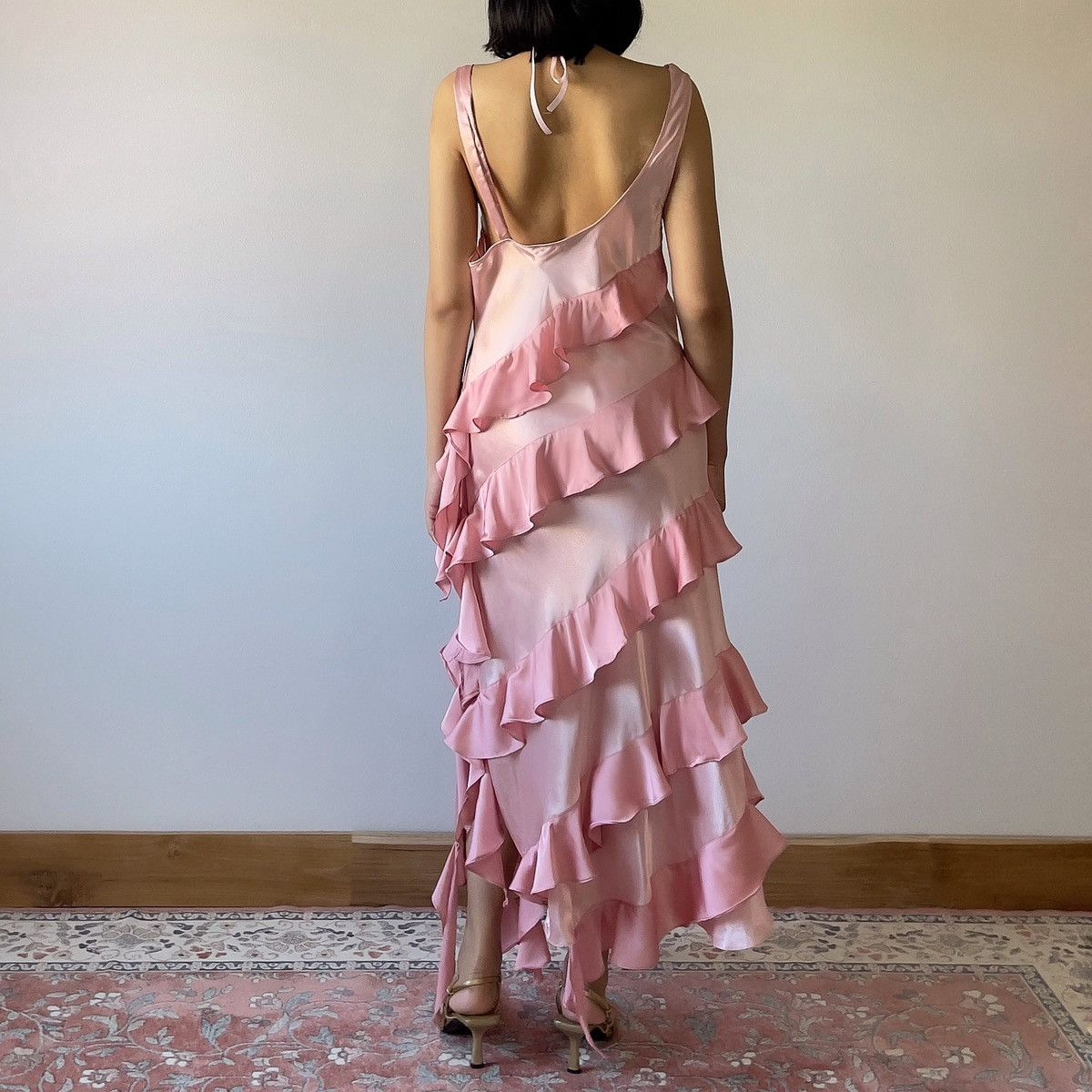 Victoria's Secret × Vintage Vintage VS Pink Ruffle Satin Dress (Small) Size S / US 4 / IT 40 - 18 Thumbnail