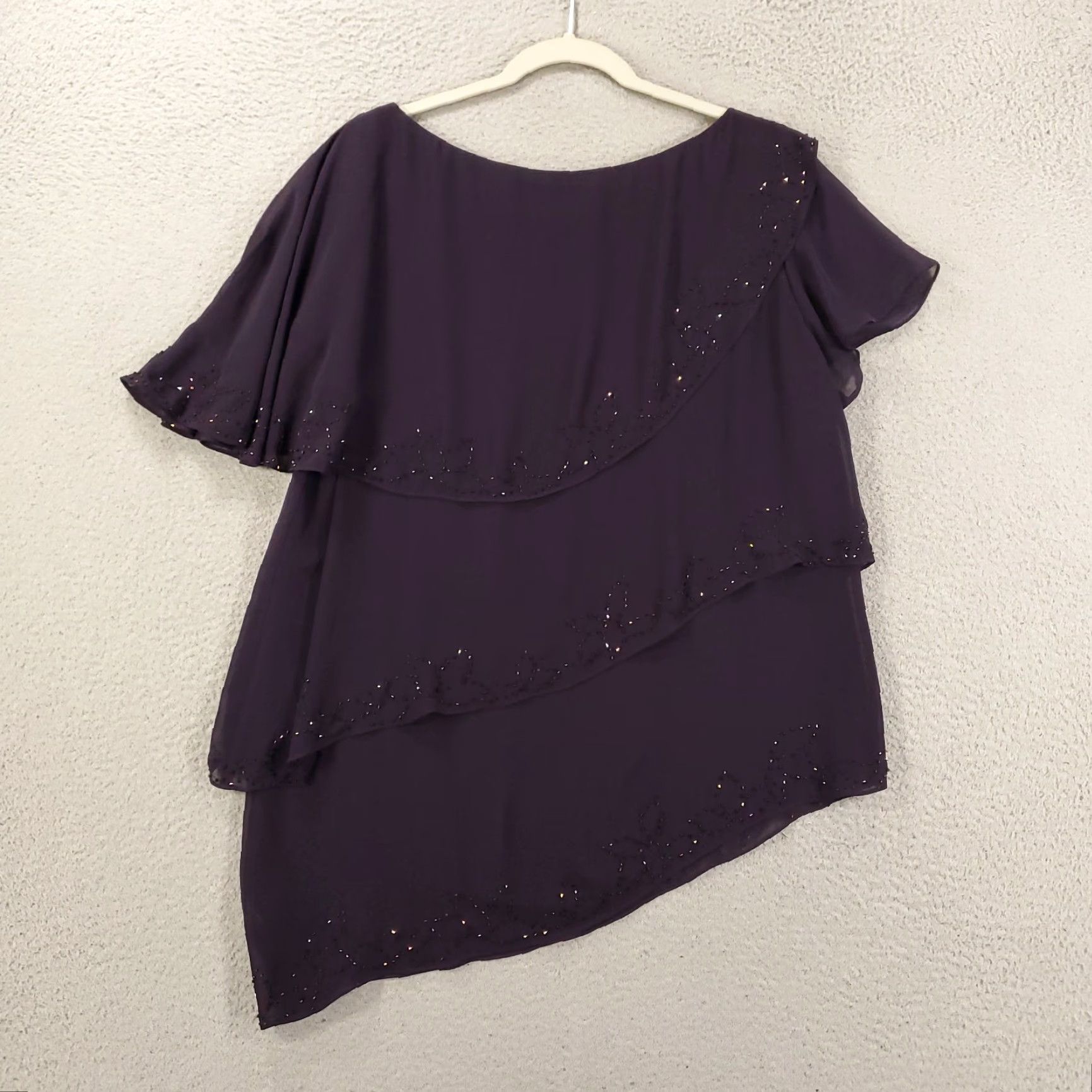 Coldwater Creek Coldwater Creek Blouse Adult Size 12 Purple Beaded Knit Flutter Sleeve Boat Neck Pullover Womens Size XL / US 12-14 / IT 48-50 - 6 Thumbnail