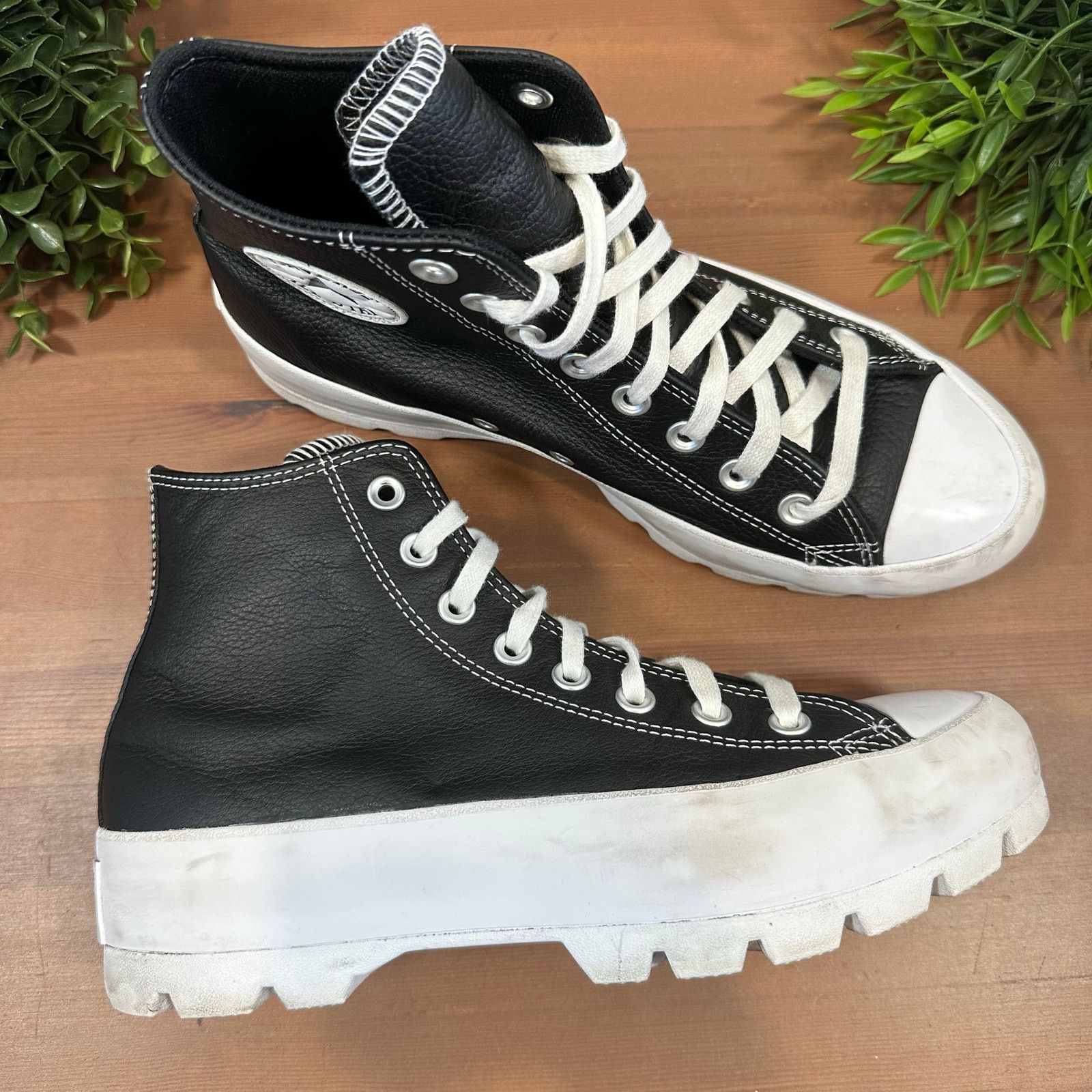 Converse Chuck Taylor All Star Lugged Platform Leather Shoes in Black, Women's (Size 9)