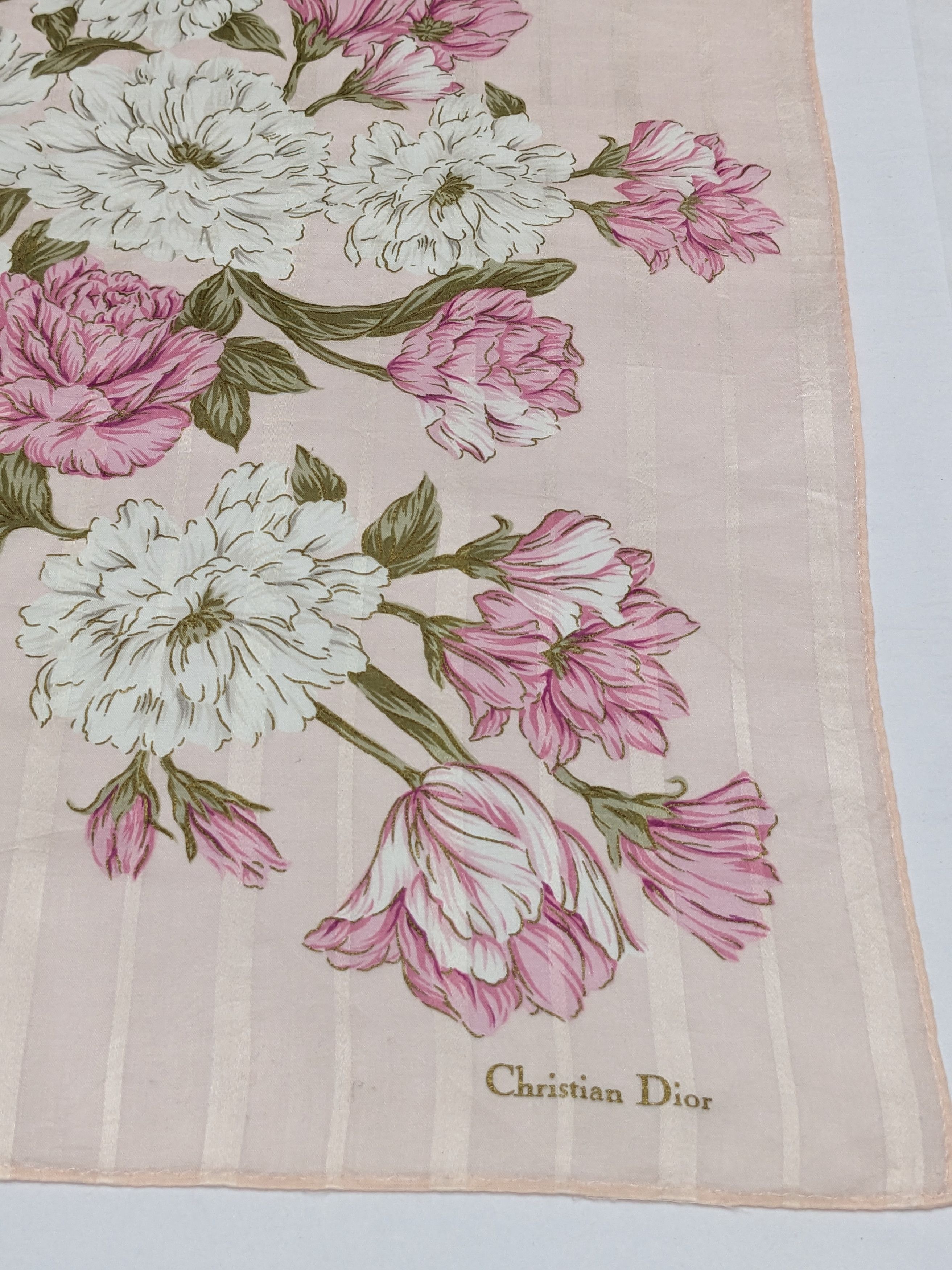 Christian Dior Monsieur Christian Dior Handkerchief Pink Floral Rose Tulip Size ONE SIZE - 2 Thumbnail