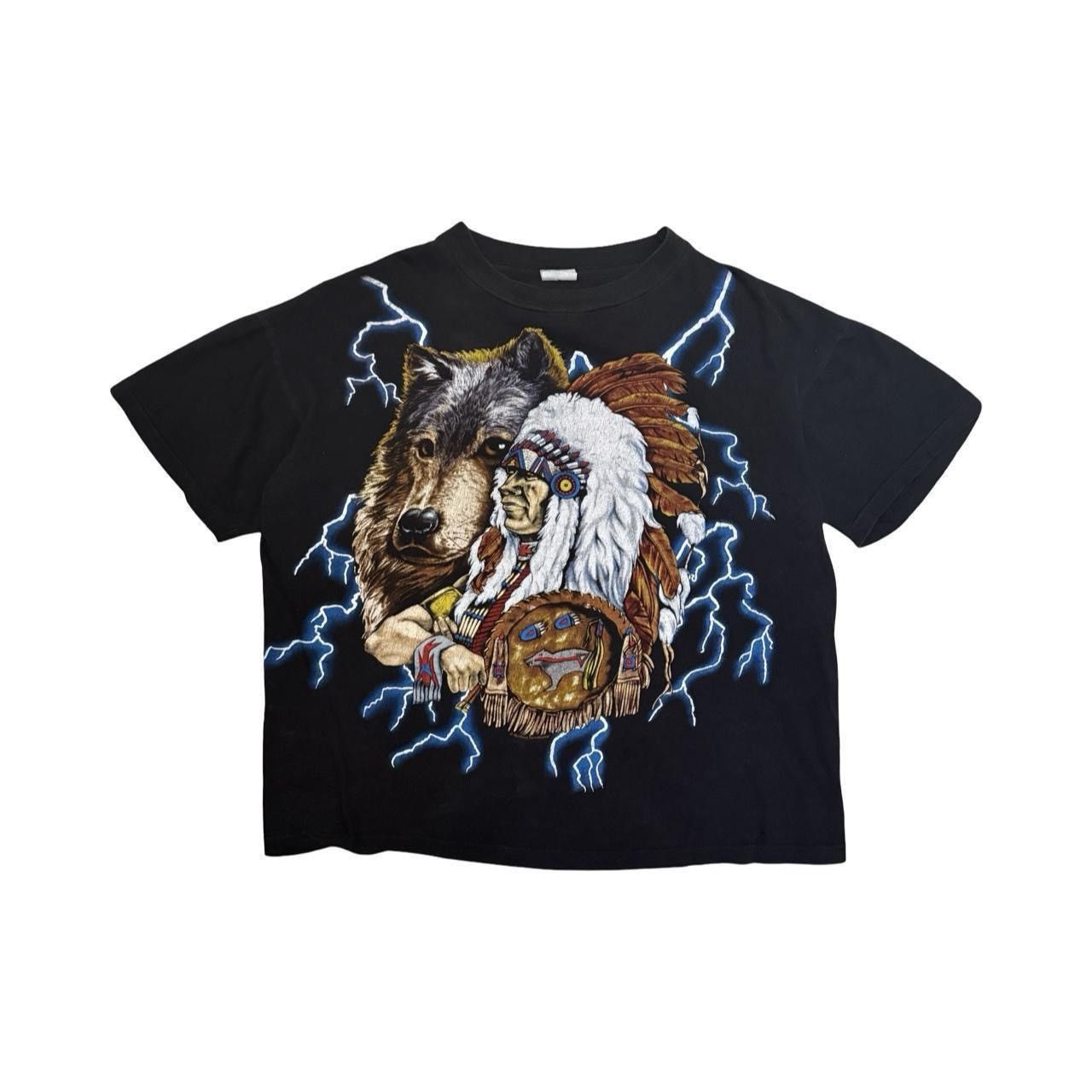 Vintage Vintage American Thunder Wolf & Native Chief Tee Size US XL / EU 56 / 4 - 1 Thumbnail