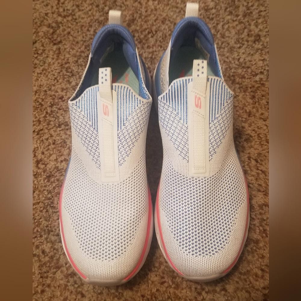 SKECHERS Skechers White and Blue Stretch Fit Sneakers Size 9 1/2 Size US 9.5 / IT 39.5 - 2 Thumbnail