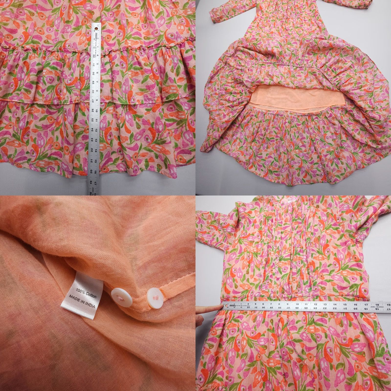 Banjanan Banjanan Maxi Dress in Mini Bloom Rose XS Multicolor Cotton Knit Floral 3/4 Sleeve Collared Button Bohemian Casual Party/Cocktail Travel Lightweight Size XS / US 0-2 / IT 36-38 - 8 Thumbnail