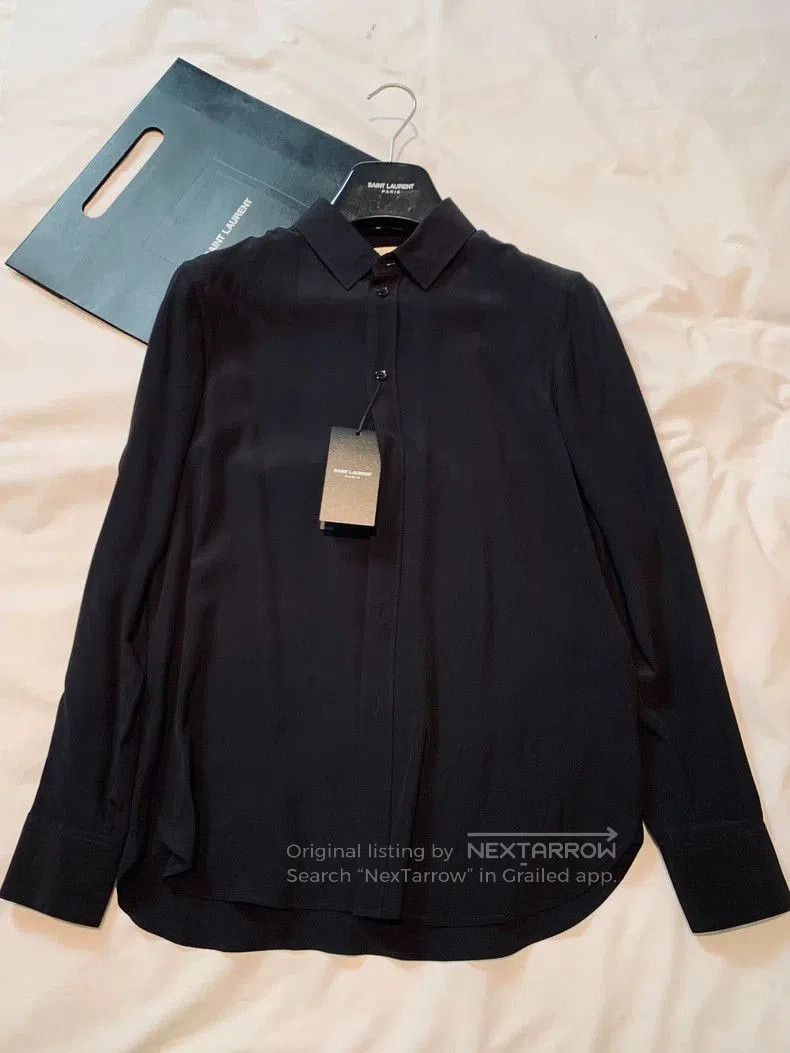 Saint Laurent Paris Saint Laurent Pure Black Silk Shirt. Size XS / US 0-2 / IT 36-38 - 1 Thumbnail
