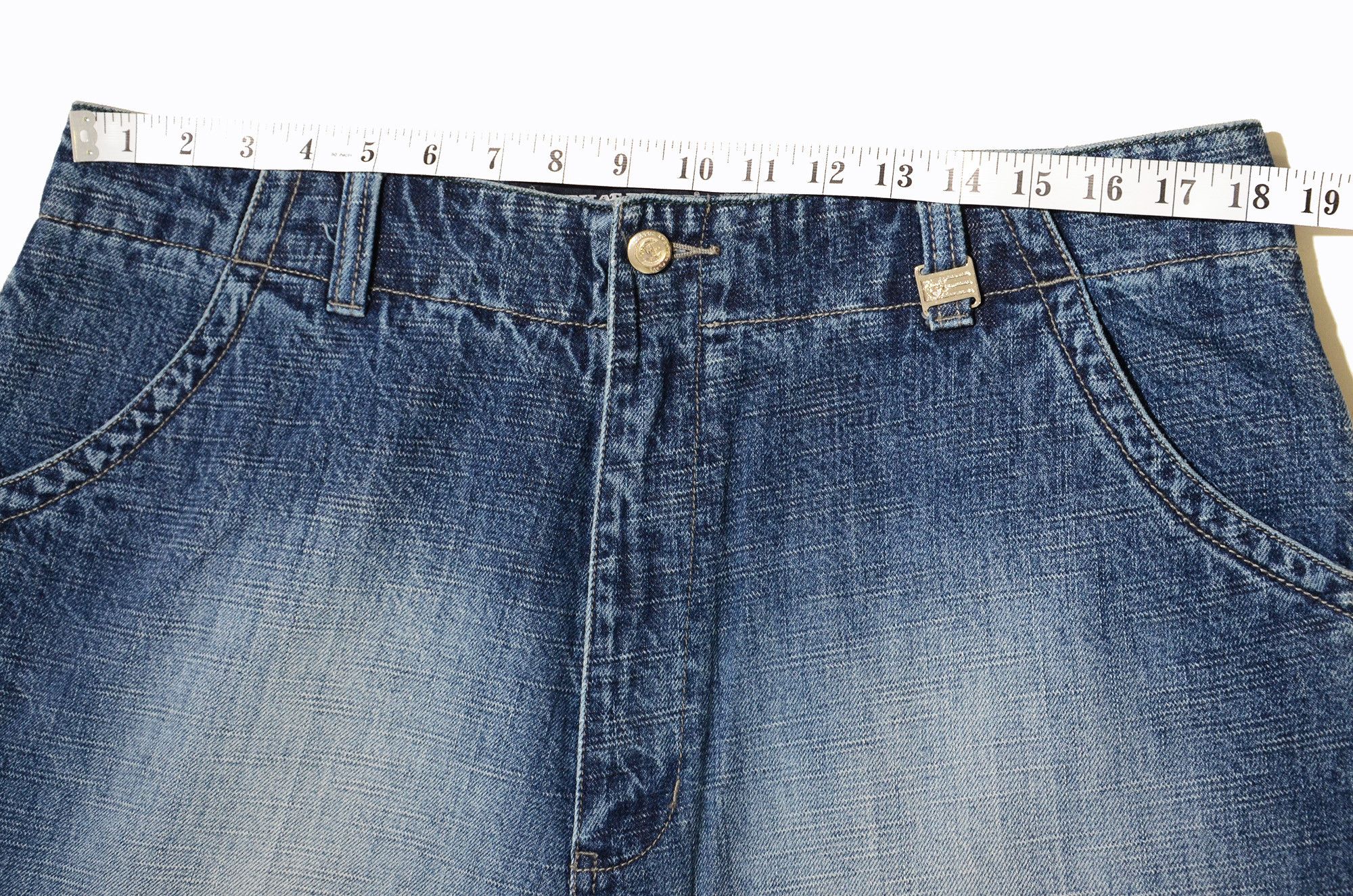 Phat Farm [Folded Discoloration] PF Denim Shorts 90s Hiphop Streetwear Size US 36 / EU 52 - 10 Thumbnail