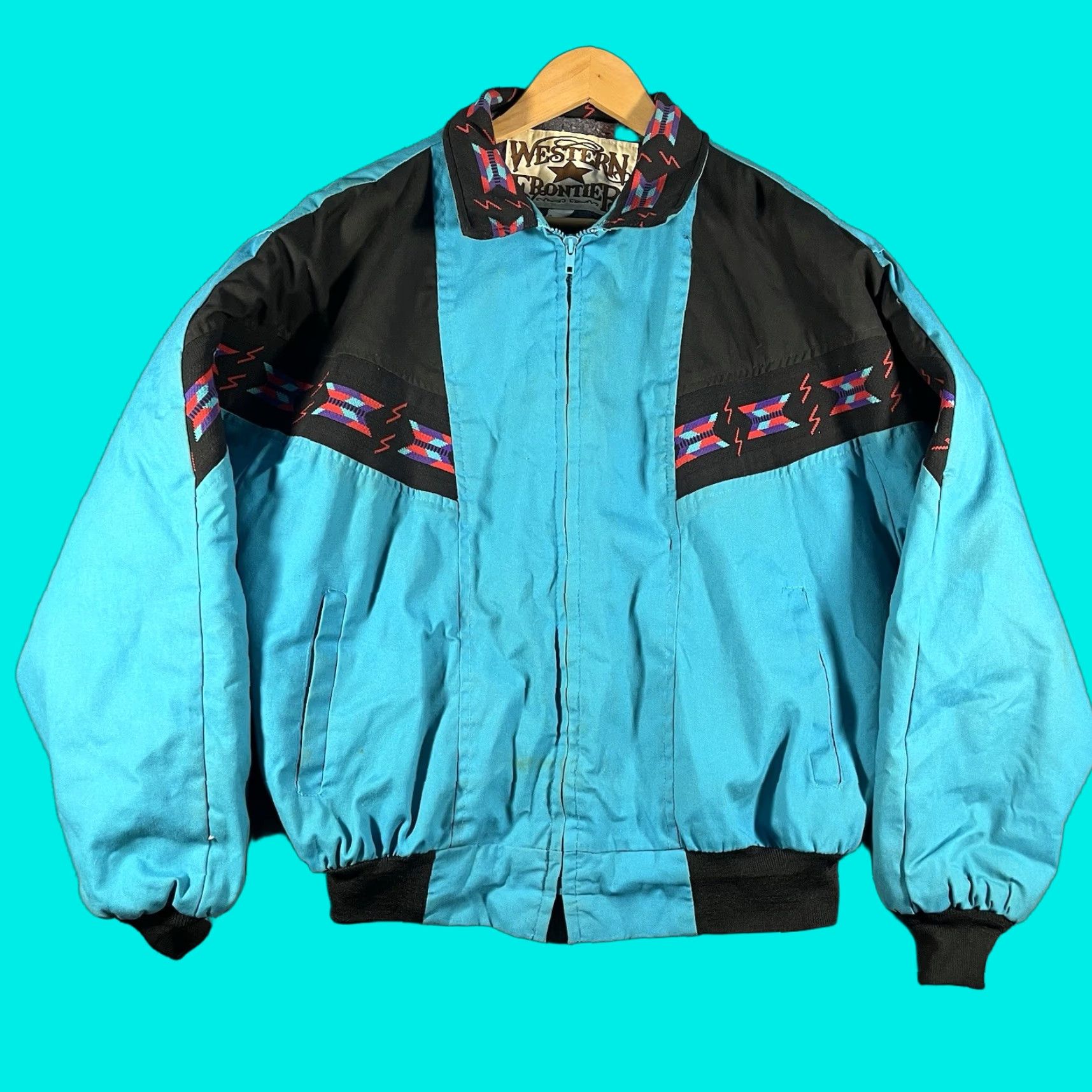 Vintage VINTAGE Western Frontier Jacket Cotton Turquoise Bomber Lined Workwear XL Mens Size US XL / EU 56 / 4 - 1 Thumbnail