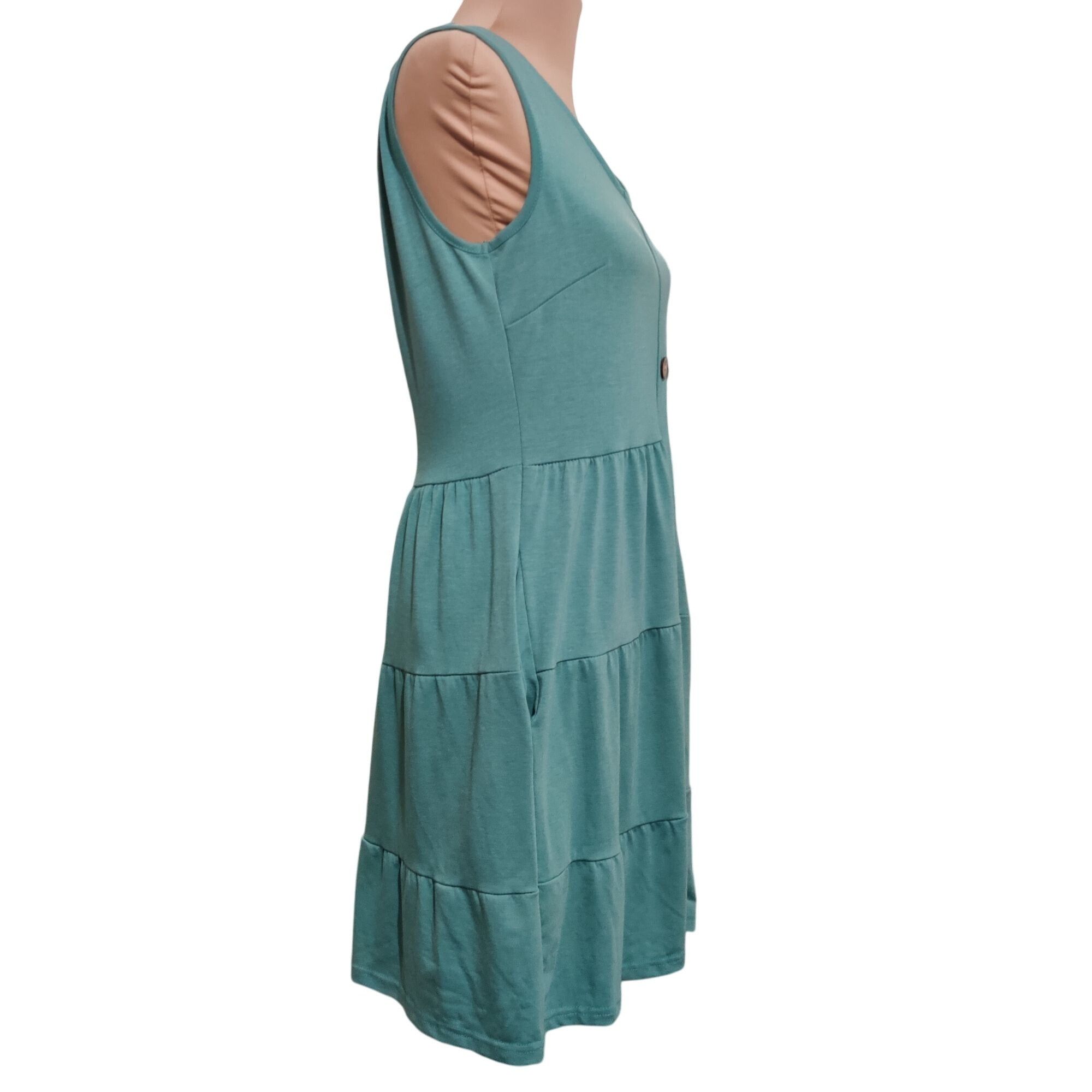 Other Womens Dress Button Front Summer Sleeveless V-Neck Pleated S Size M / US 6-8 / IT 42-44 - 3 Thumbnail