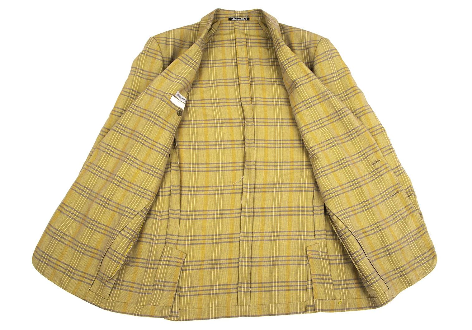 Linen Blend Check Jacket in Light Green Size L